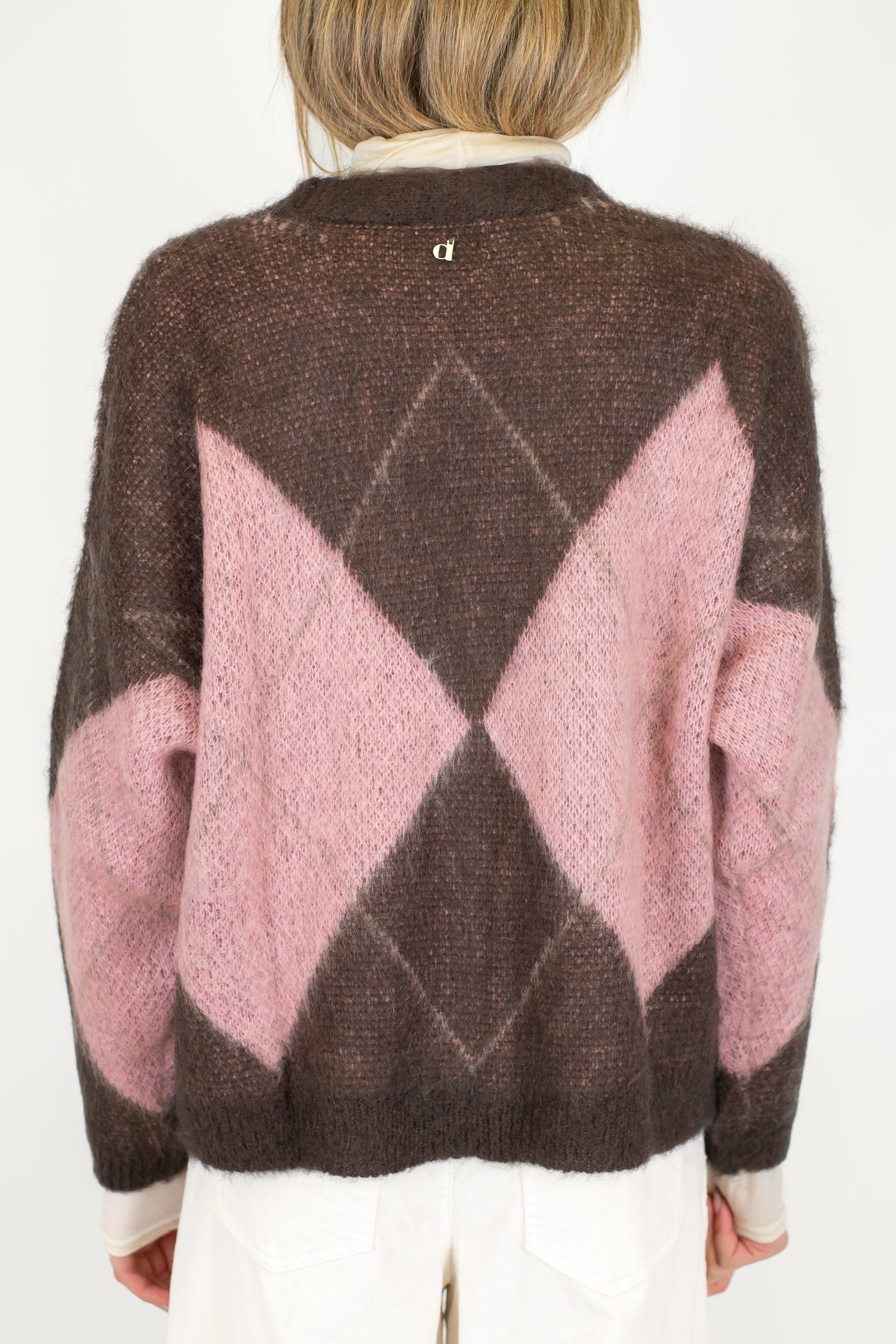 Dixie - Cardigan over fantasia rombi a contrasto in lana mohair