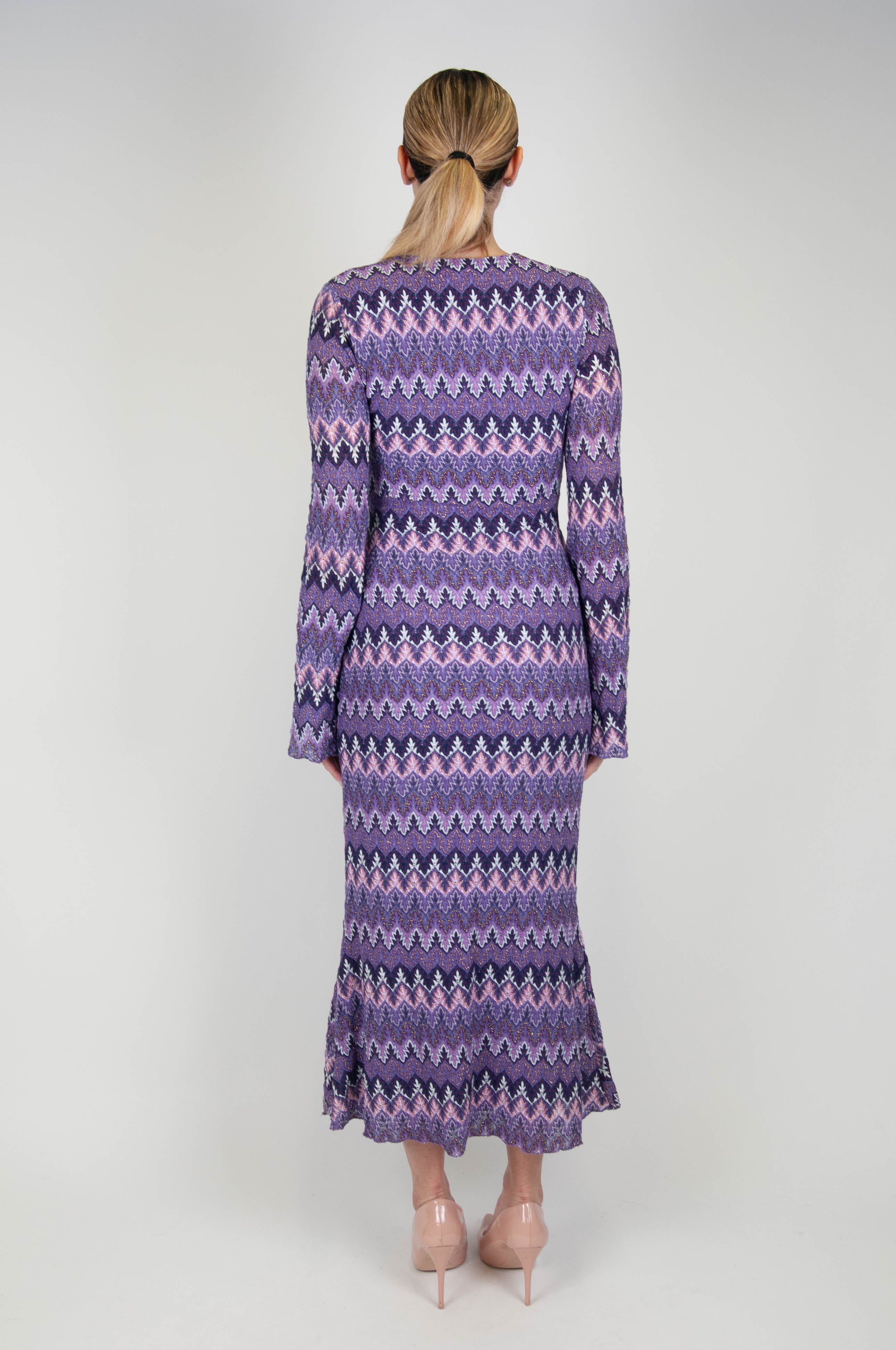 Haveone - Long flared dress with zig zag pattern