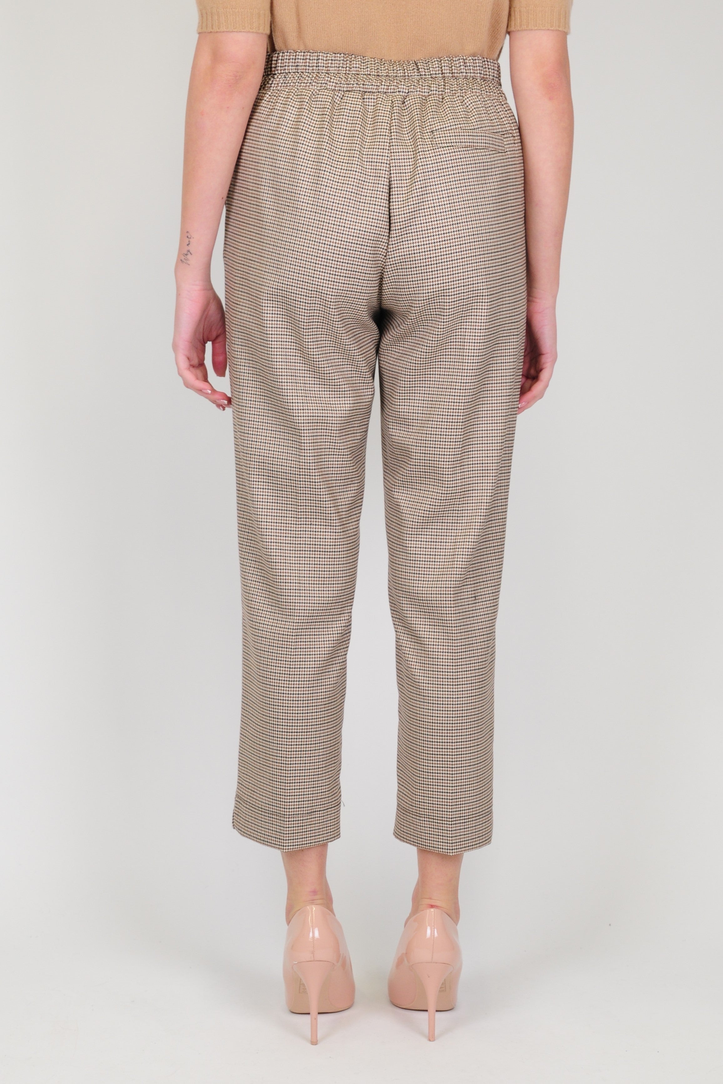 Maryley - Micro houndstooth patterned trousers with elastic