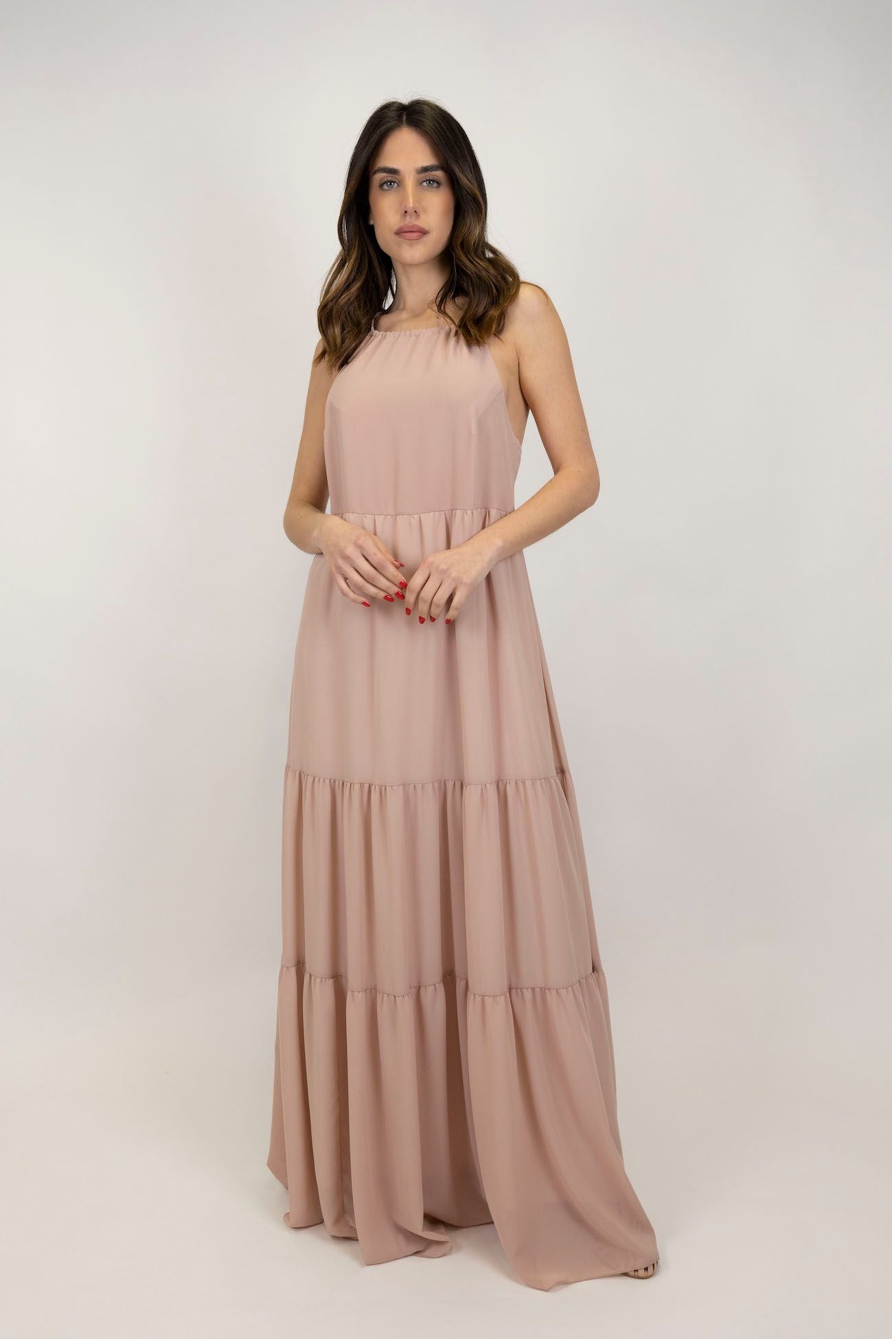 Haveone - Long dress with flounces and back neckline