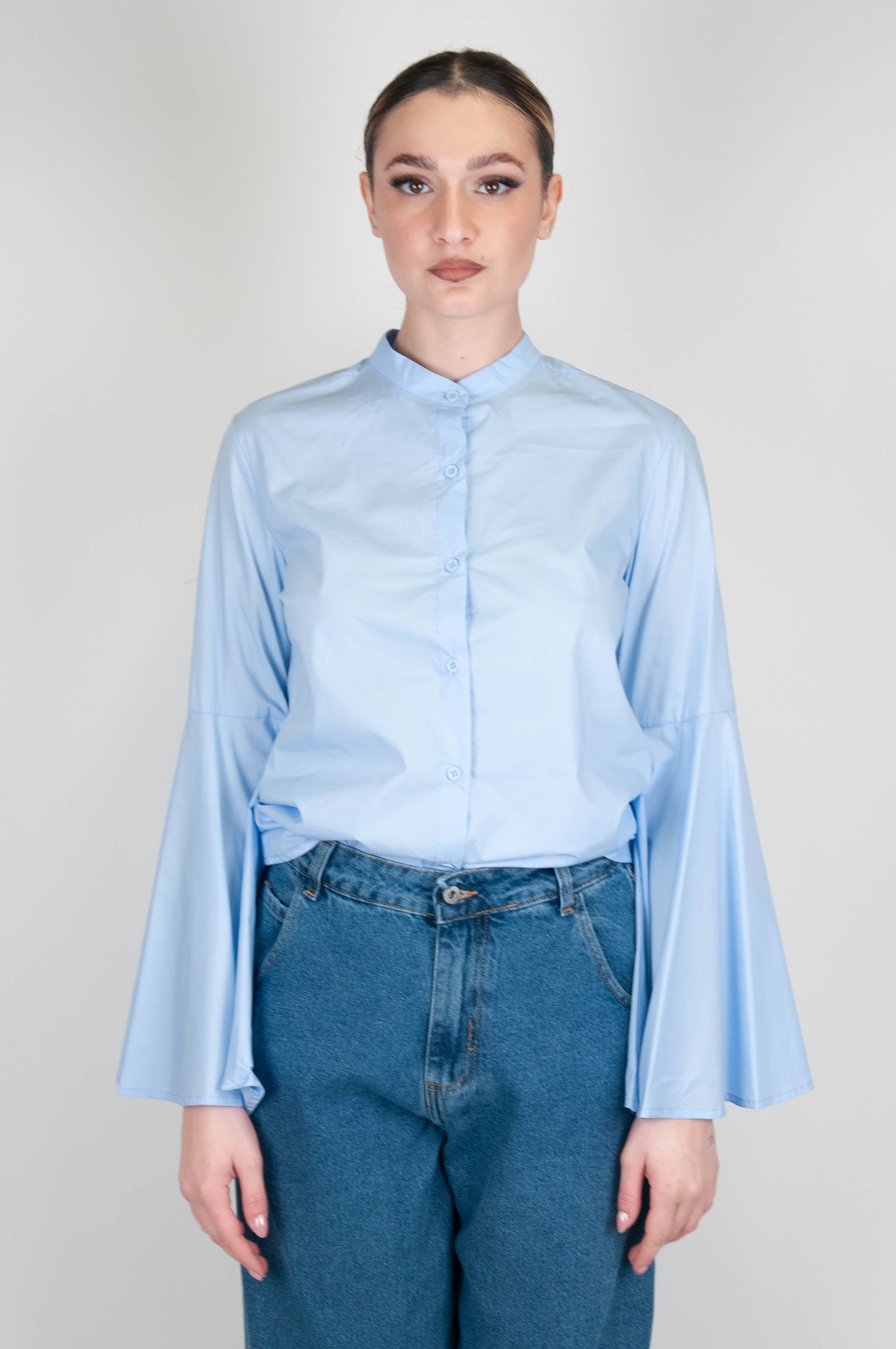 Tension in - Cotton shirt with mandarin collar and wide sleeves