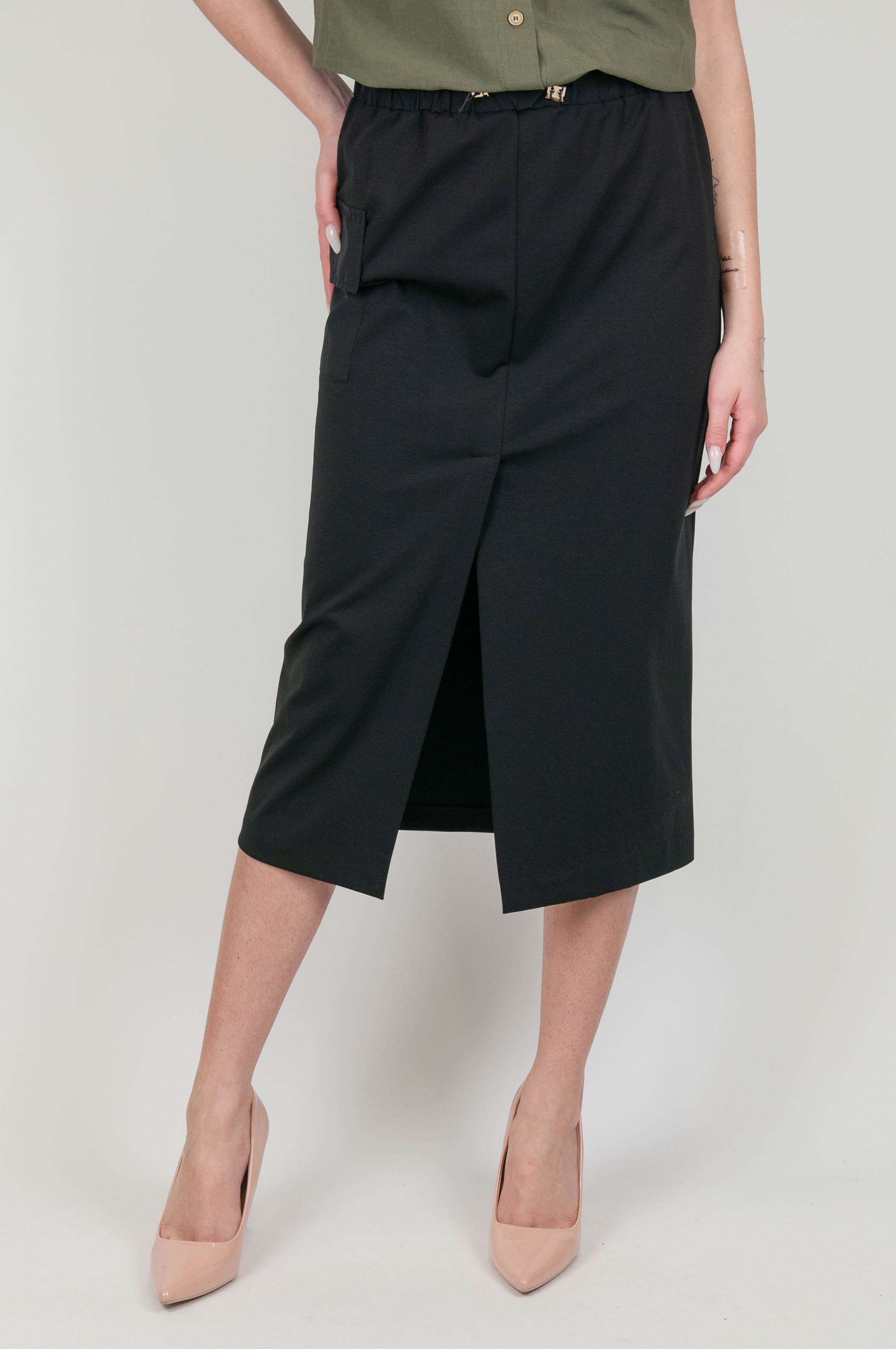 Haveone - Skirt with drawstring and front slit