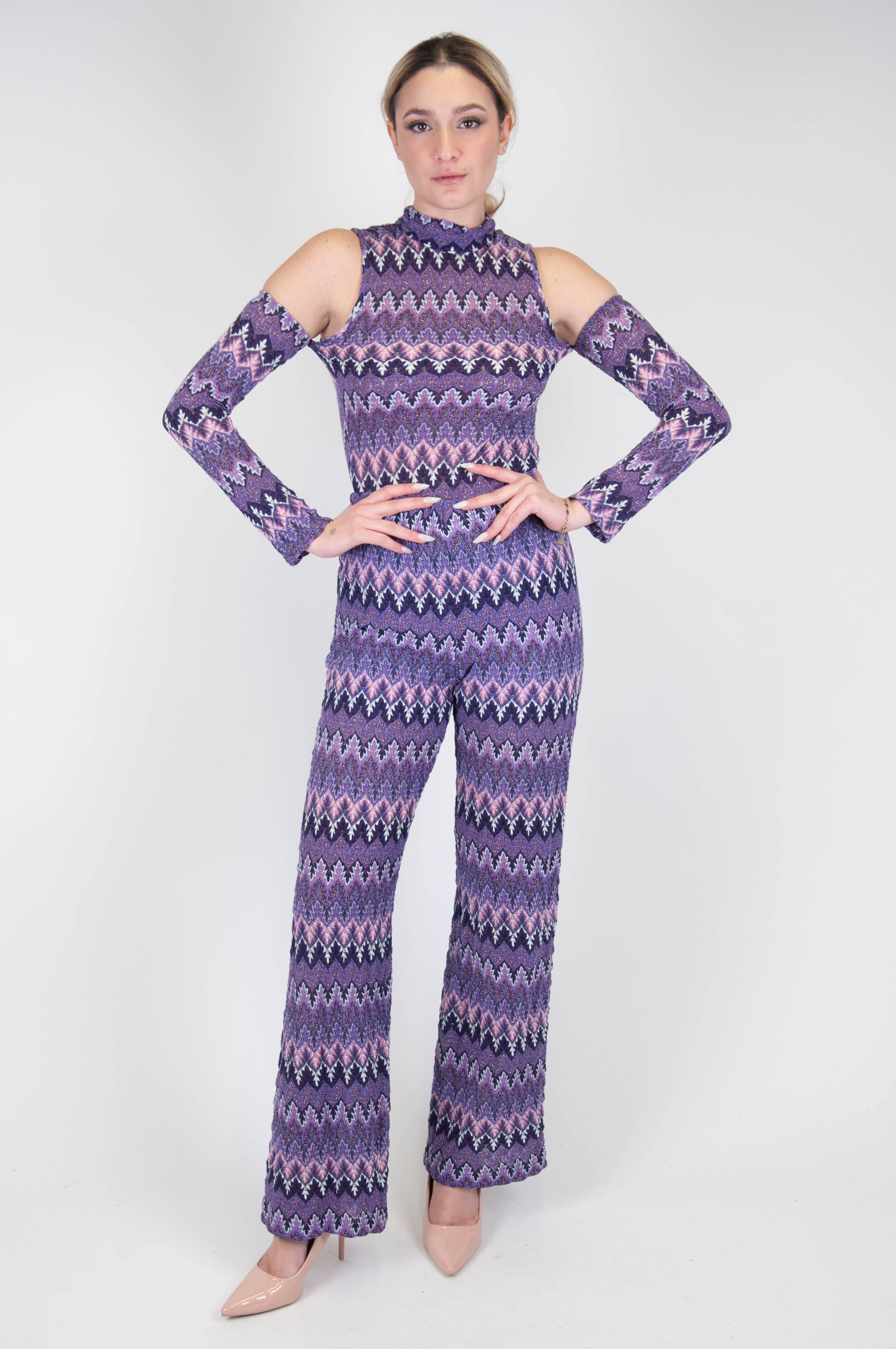 Haveone - Zig zag patterned flared trousers with elastic waist