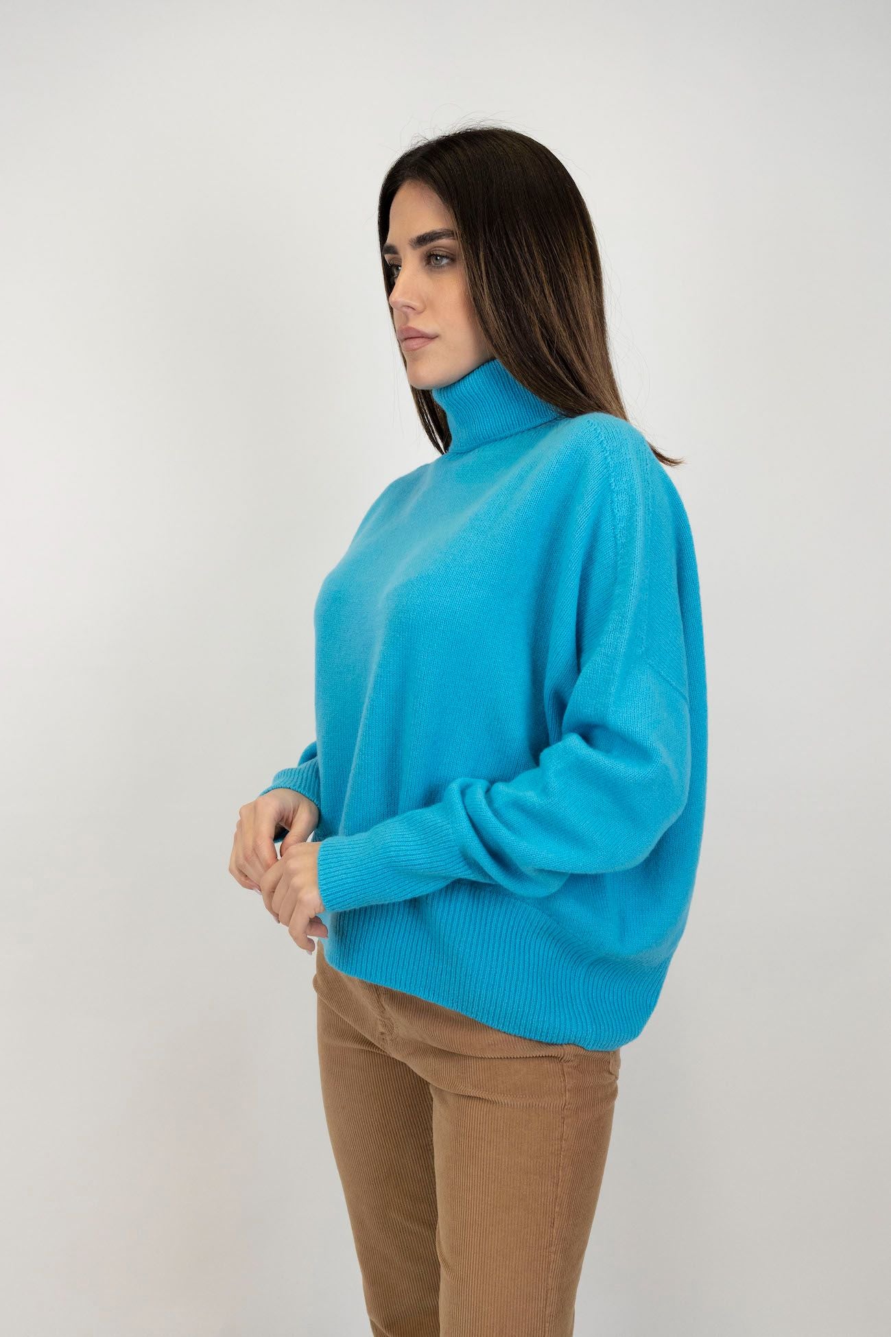 Tension in - Solid color turtleneck sweater in wool/cashmere