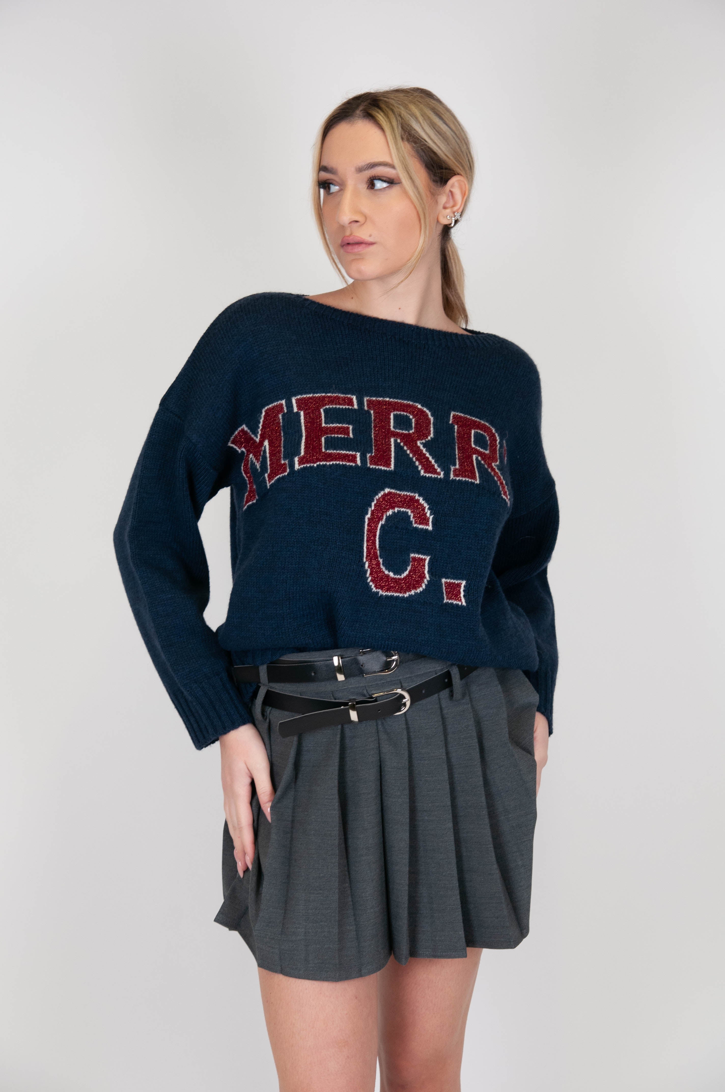 Tension in - Wool blend sweater with lurex writing