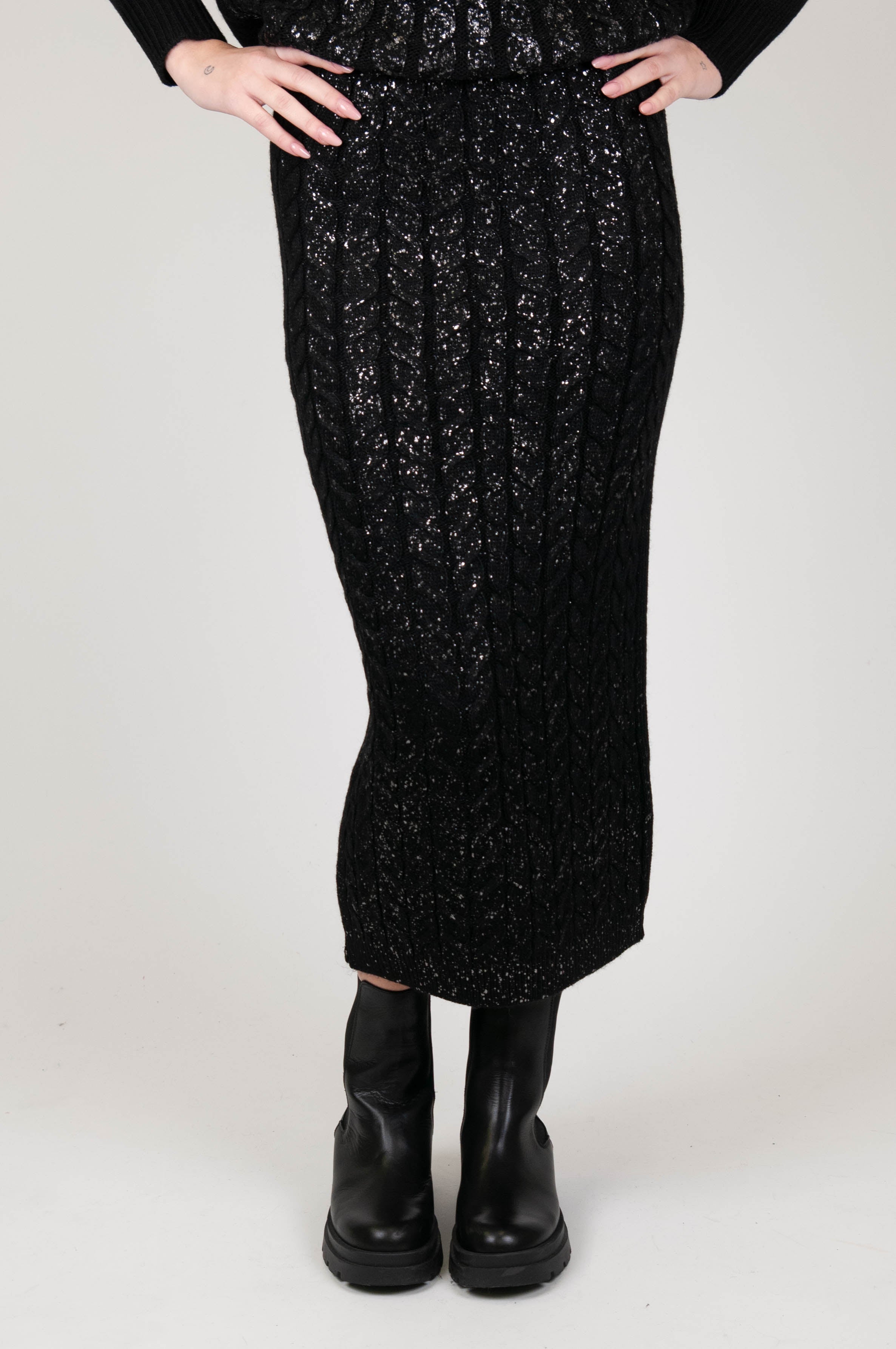 Motel - Wool blend pencil skirt with coated effect braids