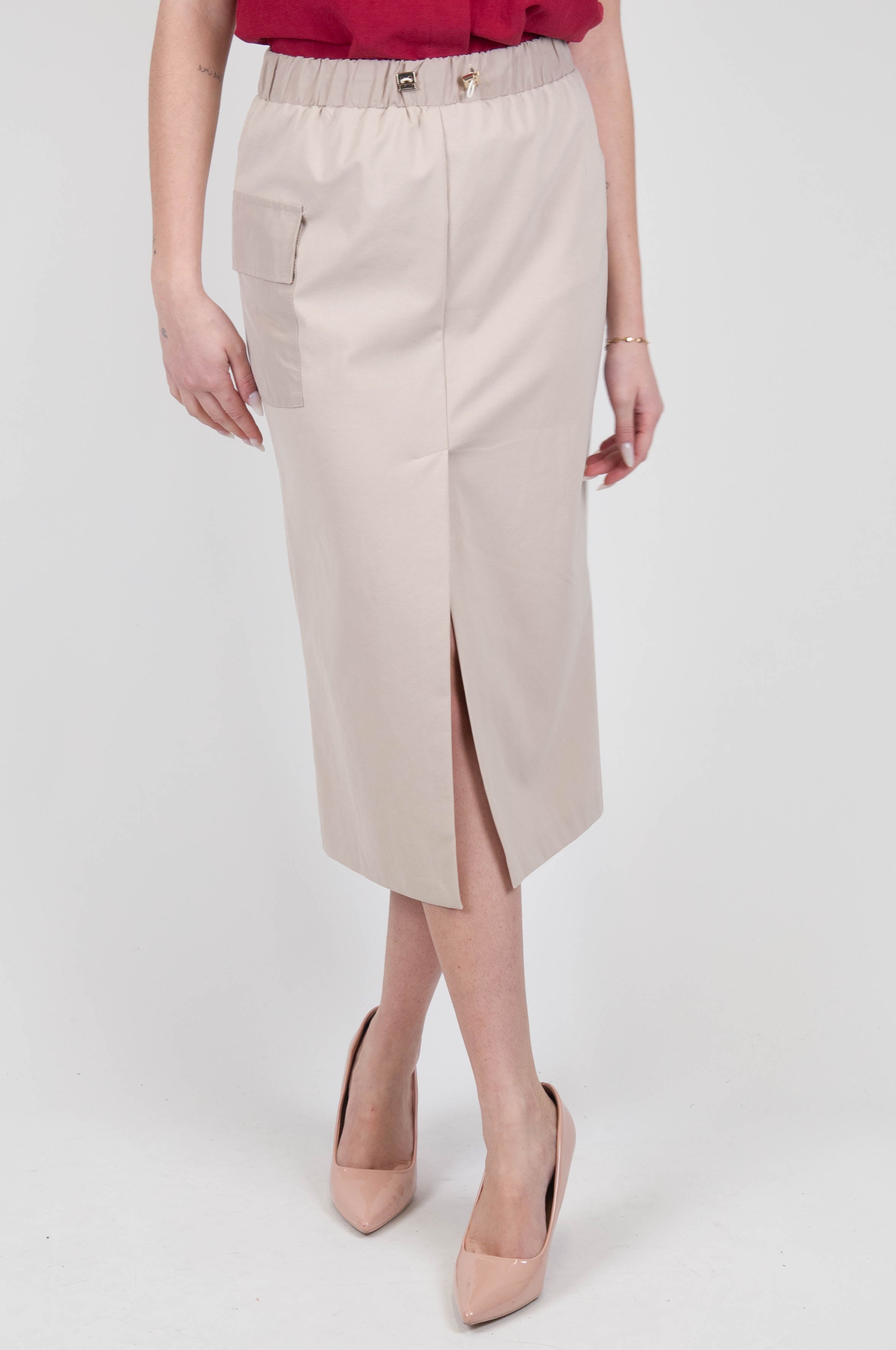 Haveone - Skirt with drawstring and front slit