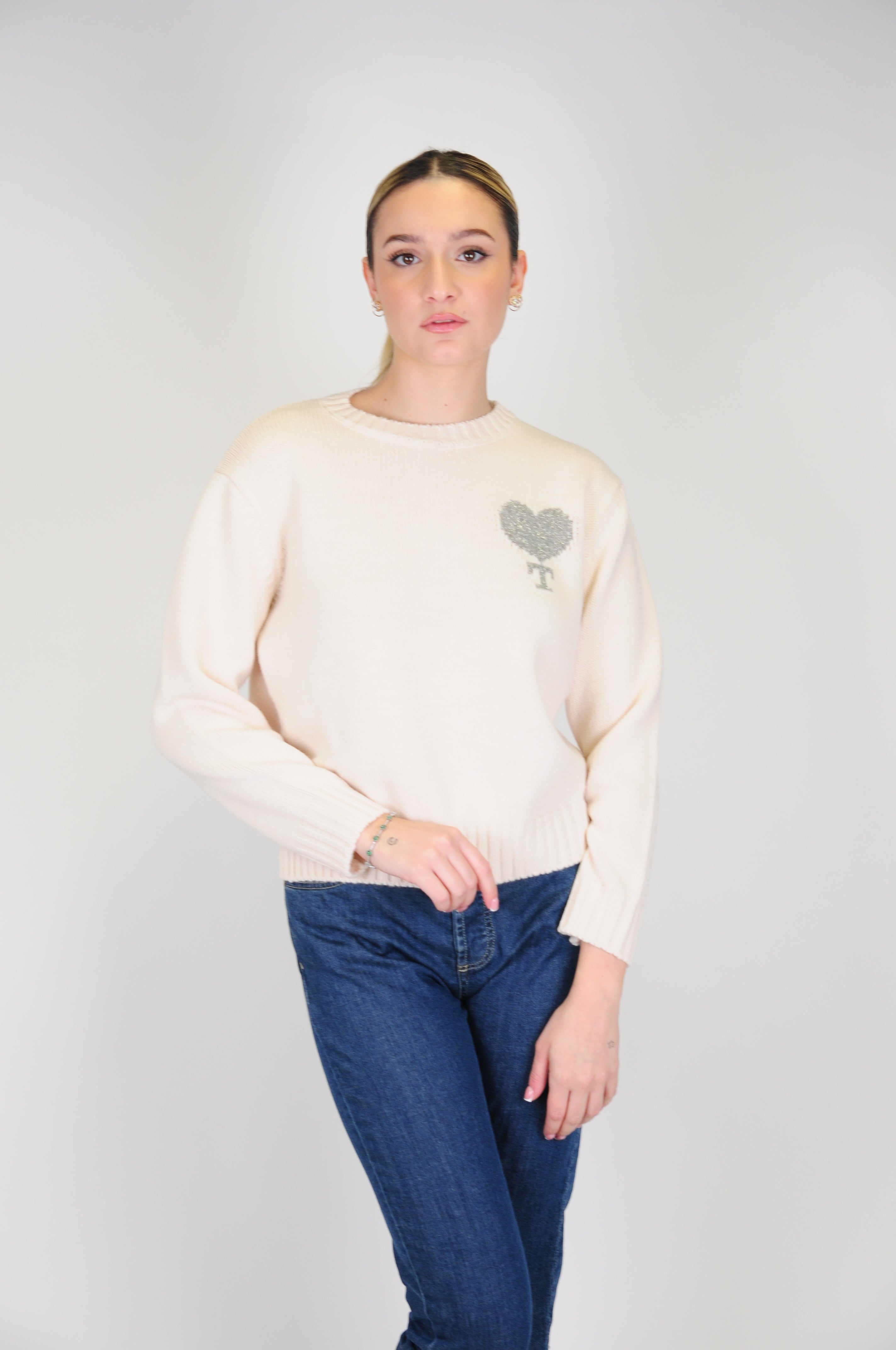 Tension in - Cashmere blend sweater with heart detail