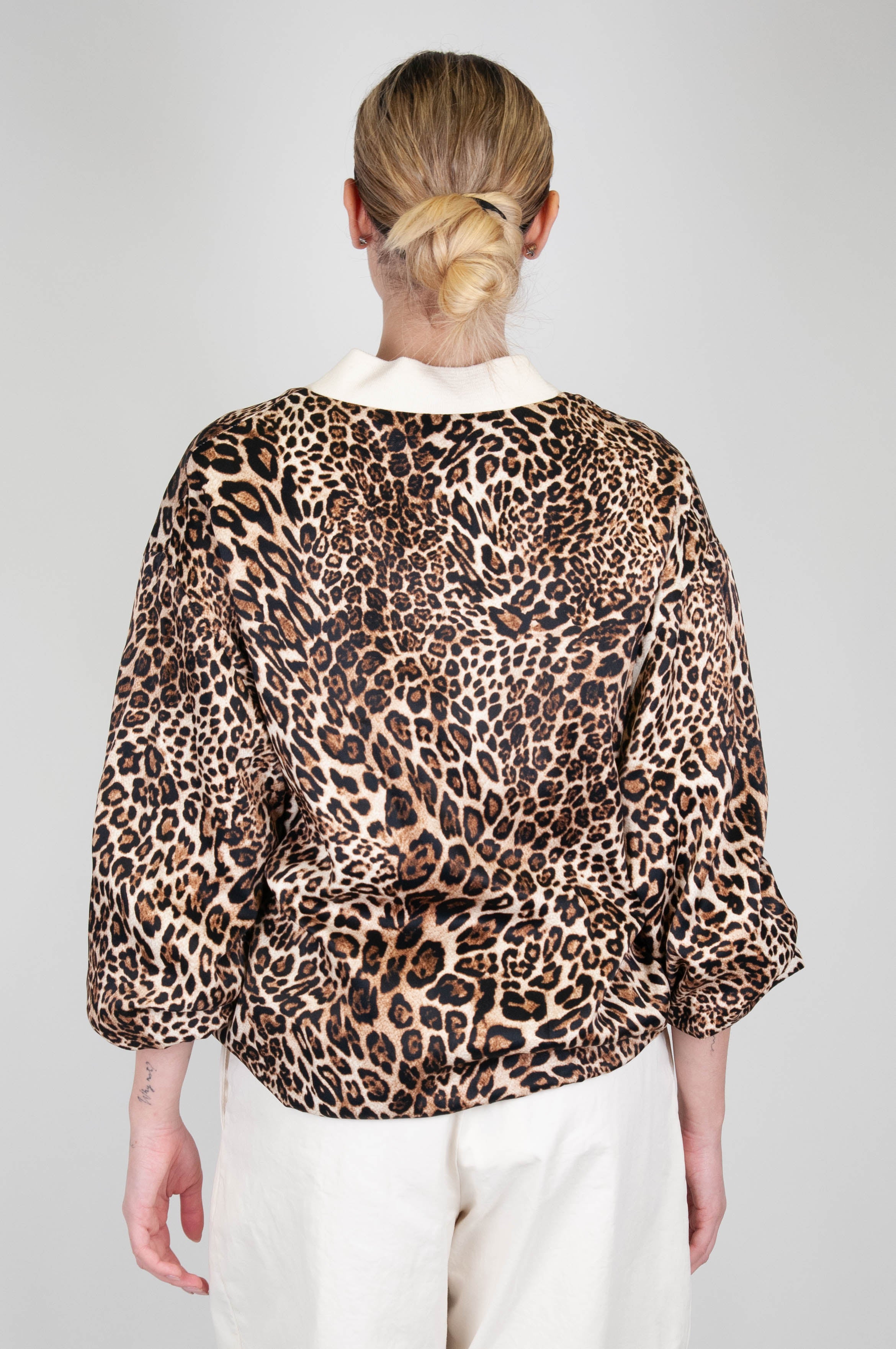 Tension in - Animal print bomber jacket with mandarin collar and zip closure