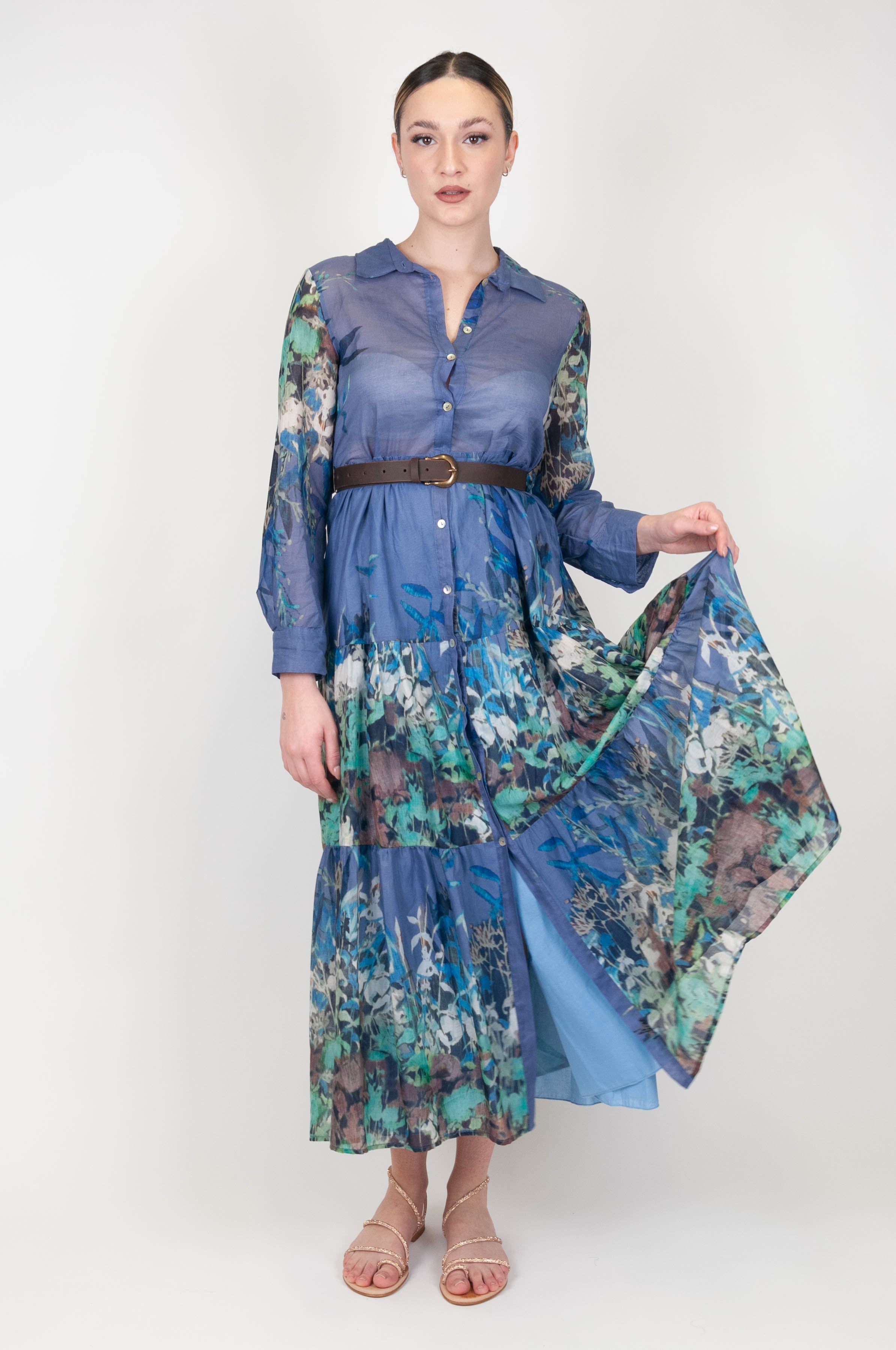 Motel - Shirtdress in floral patterned cotton muslin