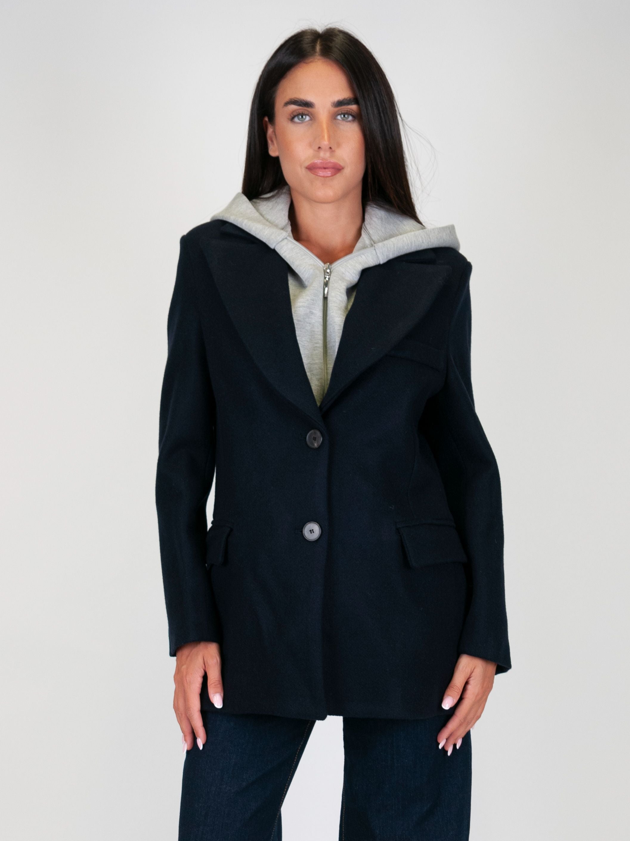 Tension in - Wool blend jacket with internal hooded sweatshirt