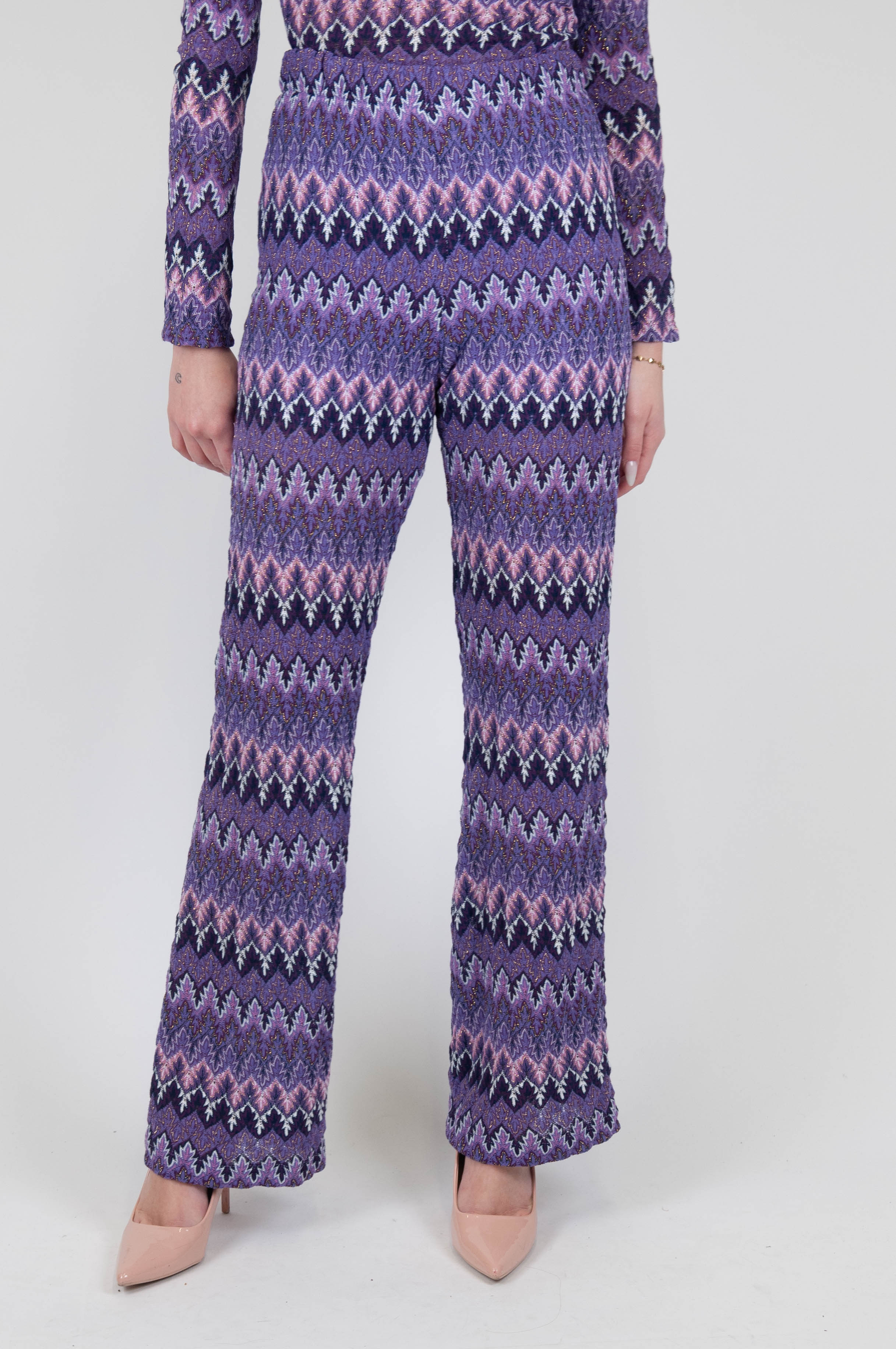 Haveone - Zig zag patterned flared trousers with elastic waist