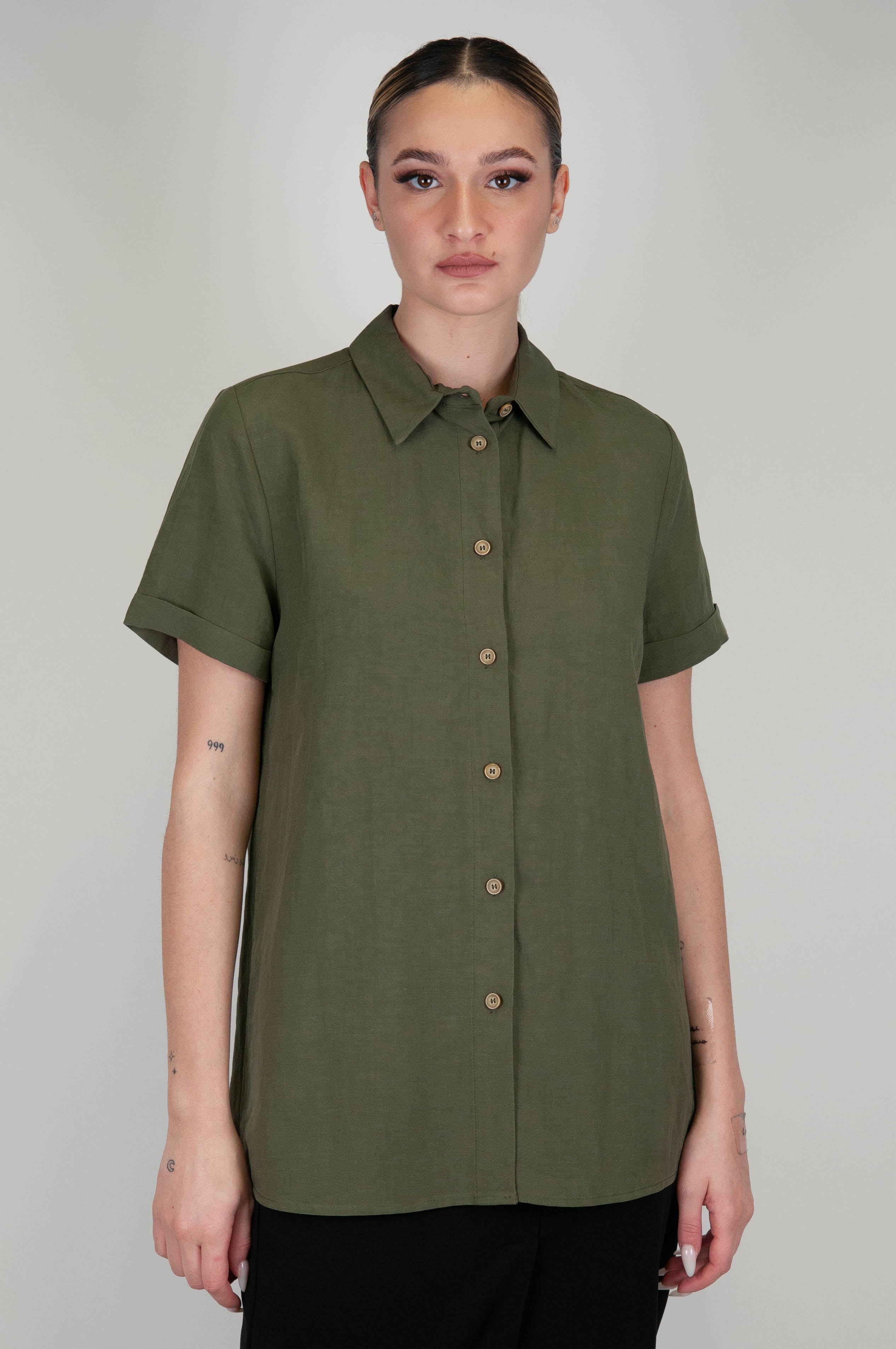 Haveone - Half-sleeved shirt in linen blend