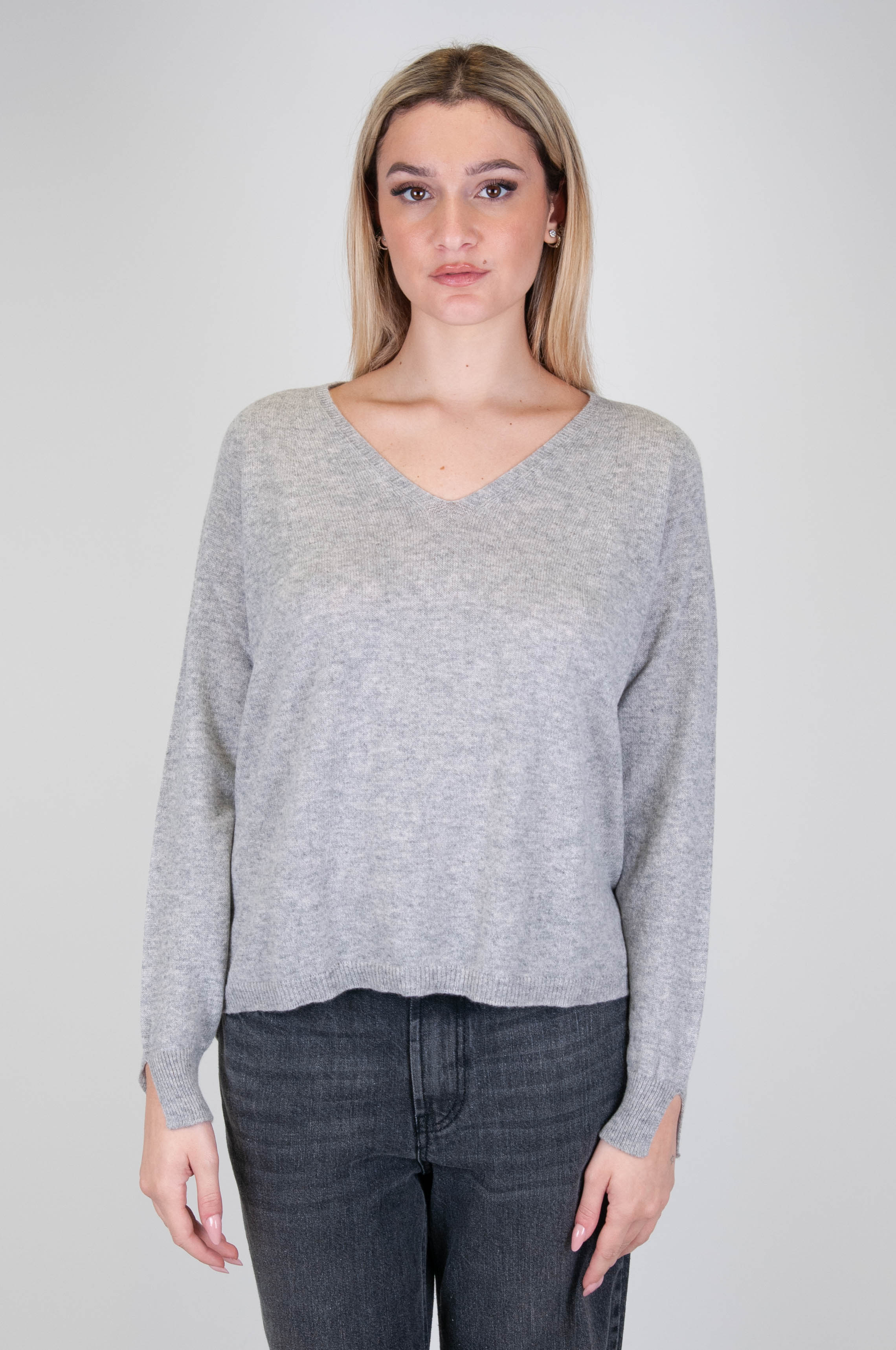 Motel - Maglia con scollo a V 100% in puro cashmere con spacchetti sui polsi