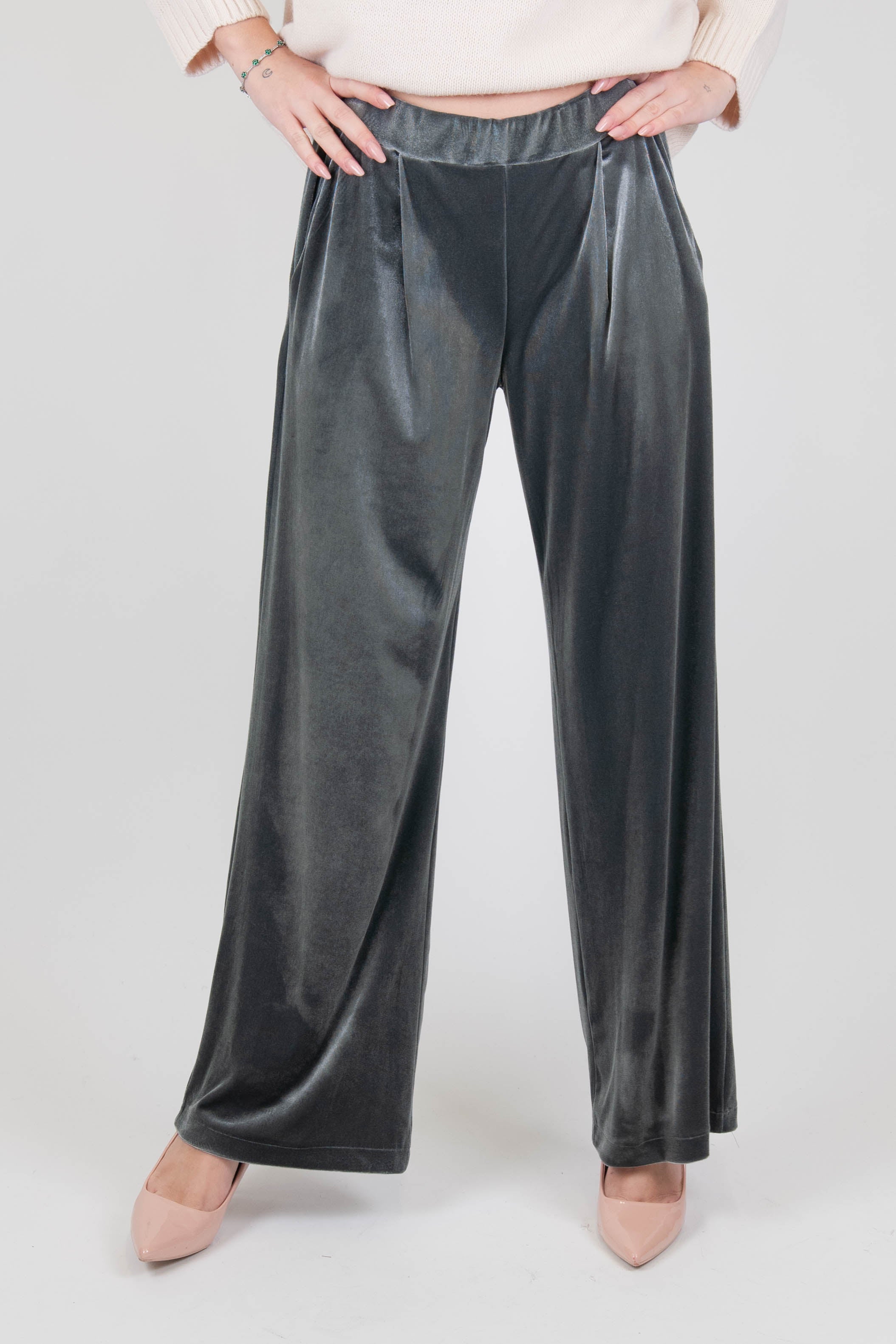 Dixie - Pantalone palazzo in velluto con elastico sul retro