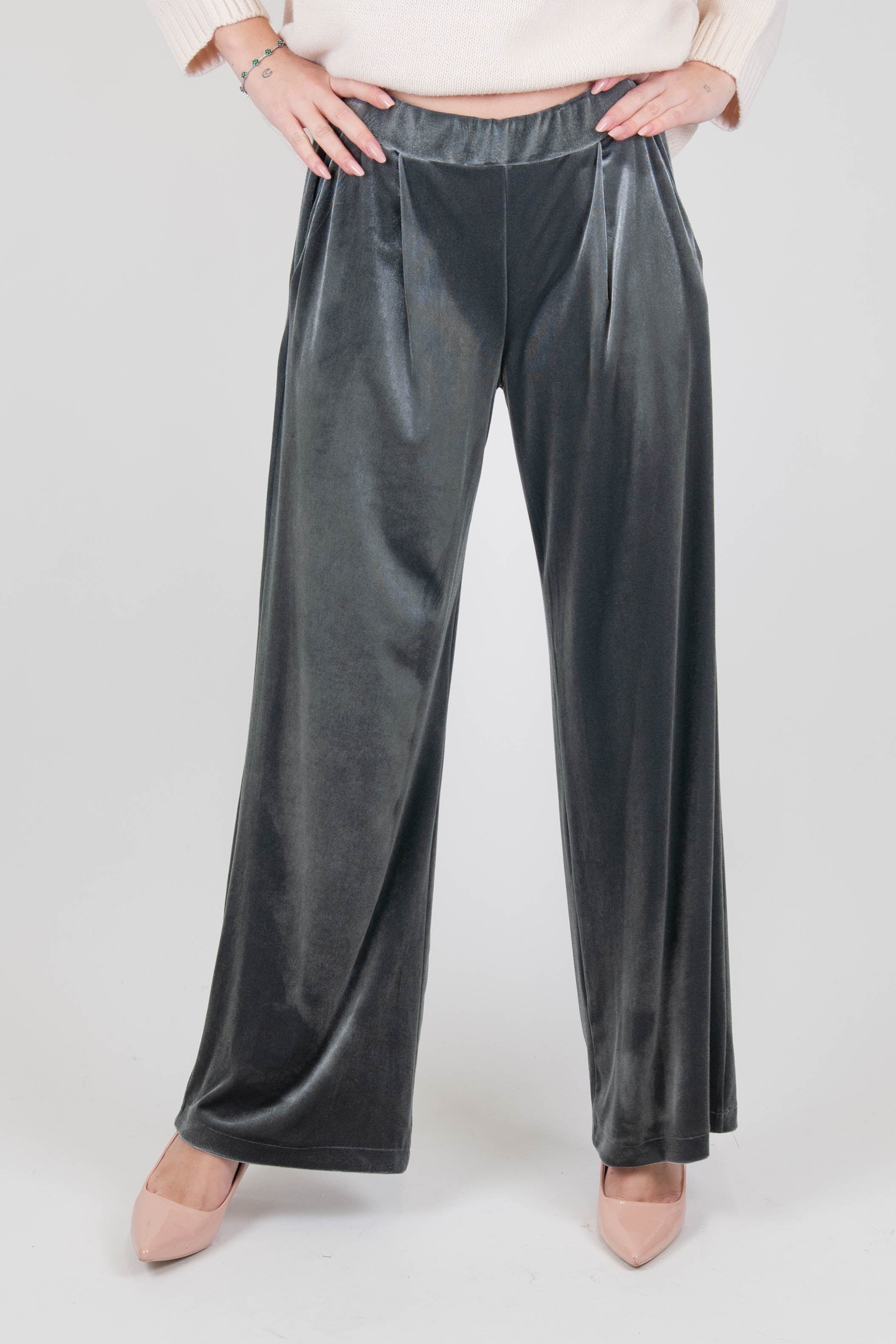 Dixie - Velvet palazzo trousers with elastic on the back