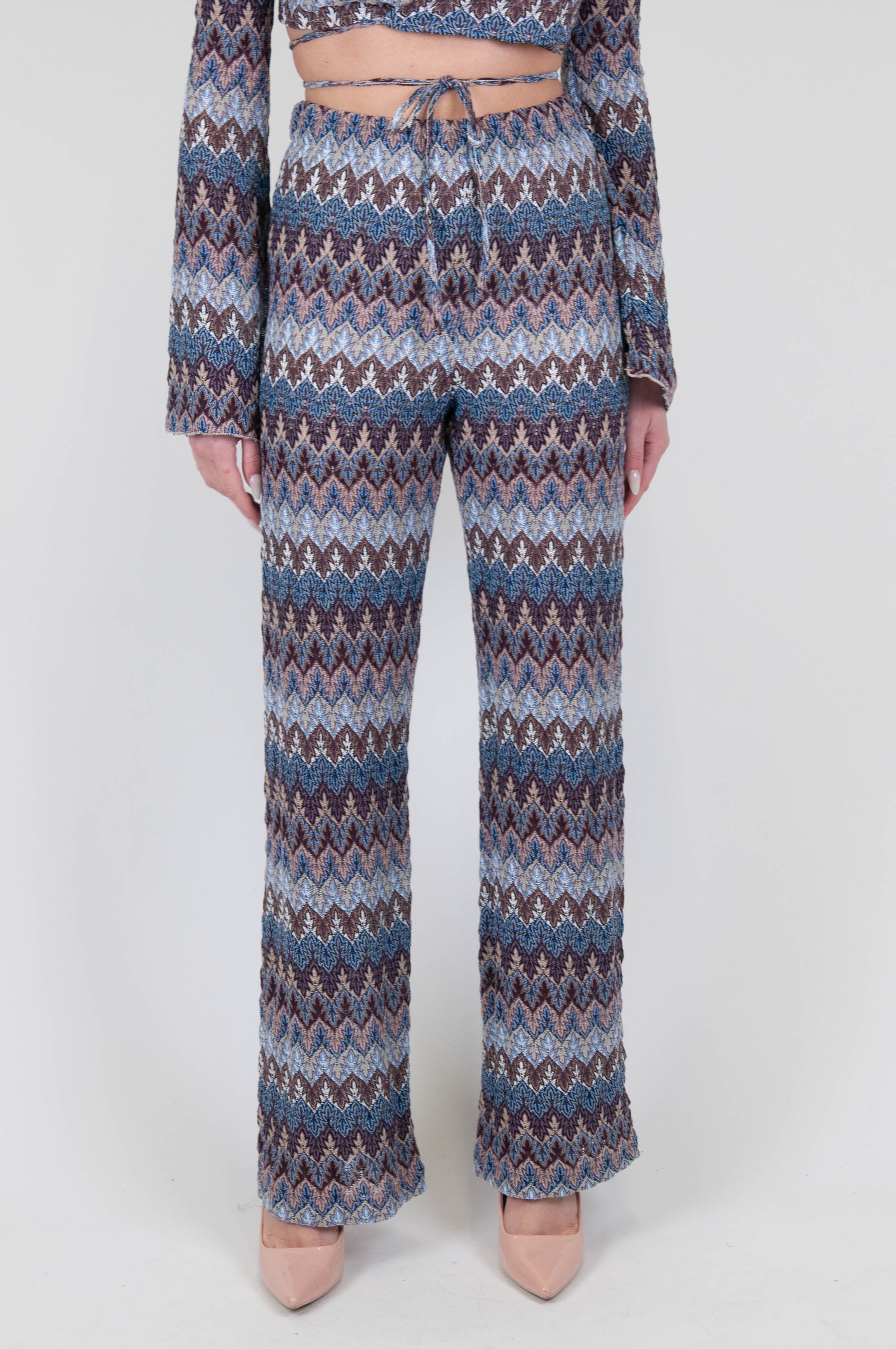 Haveone - Zig zag patterned flared trousers with elastic waist