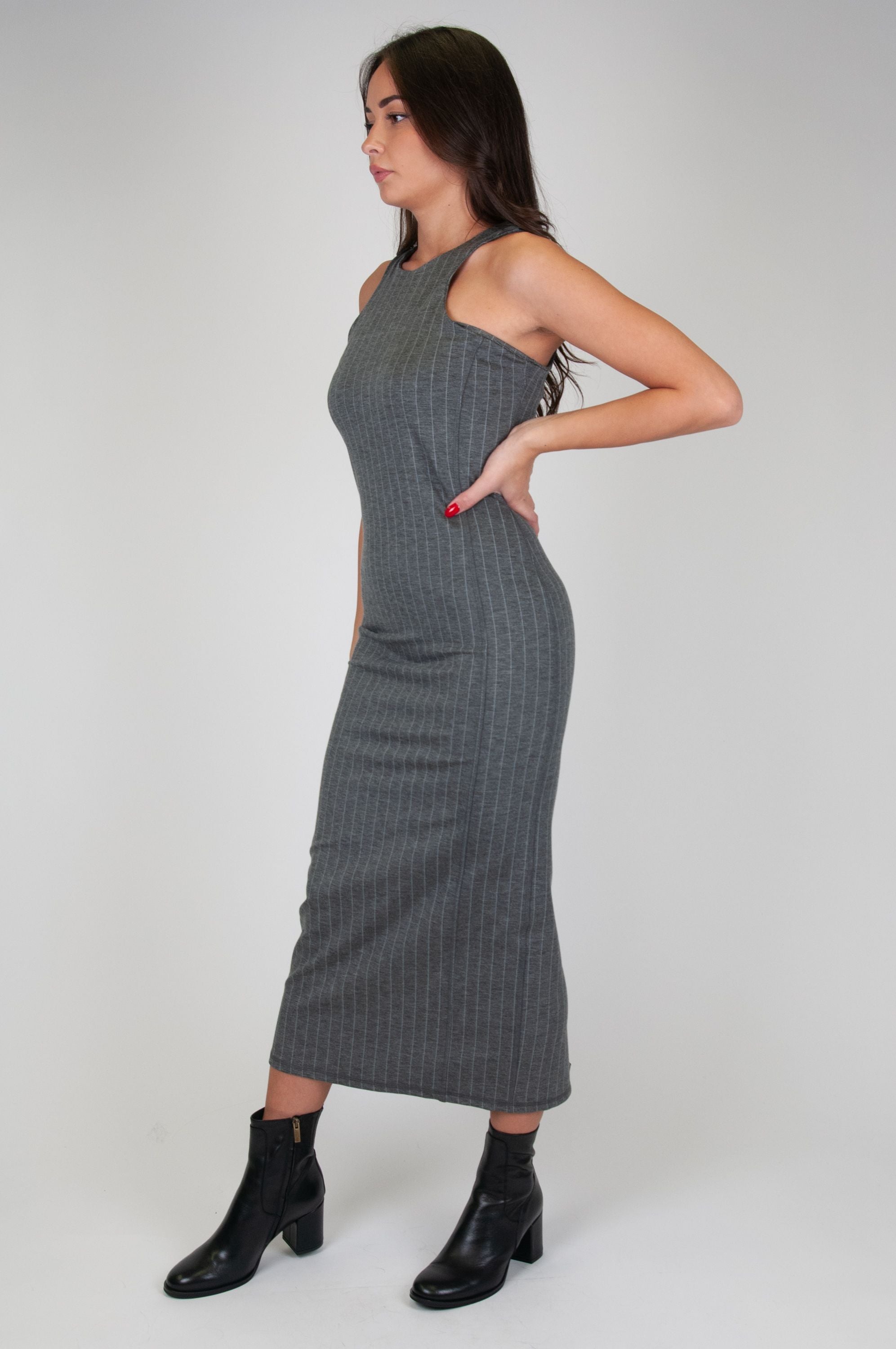 Tension in - Long pinstriped dress with armholes