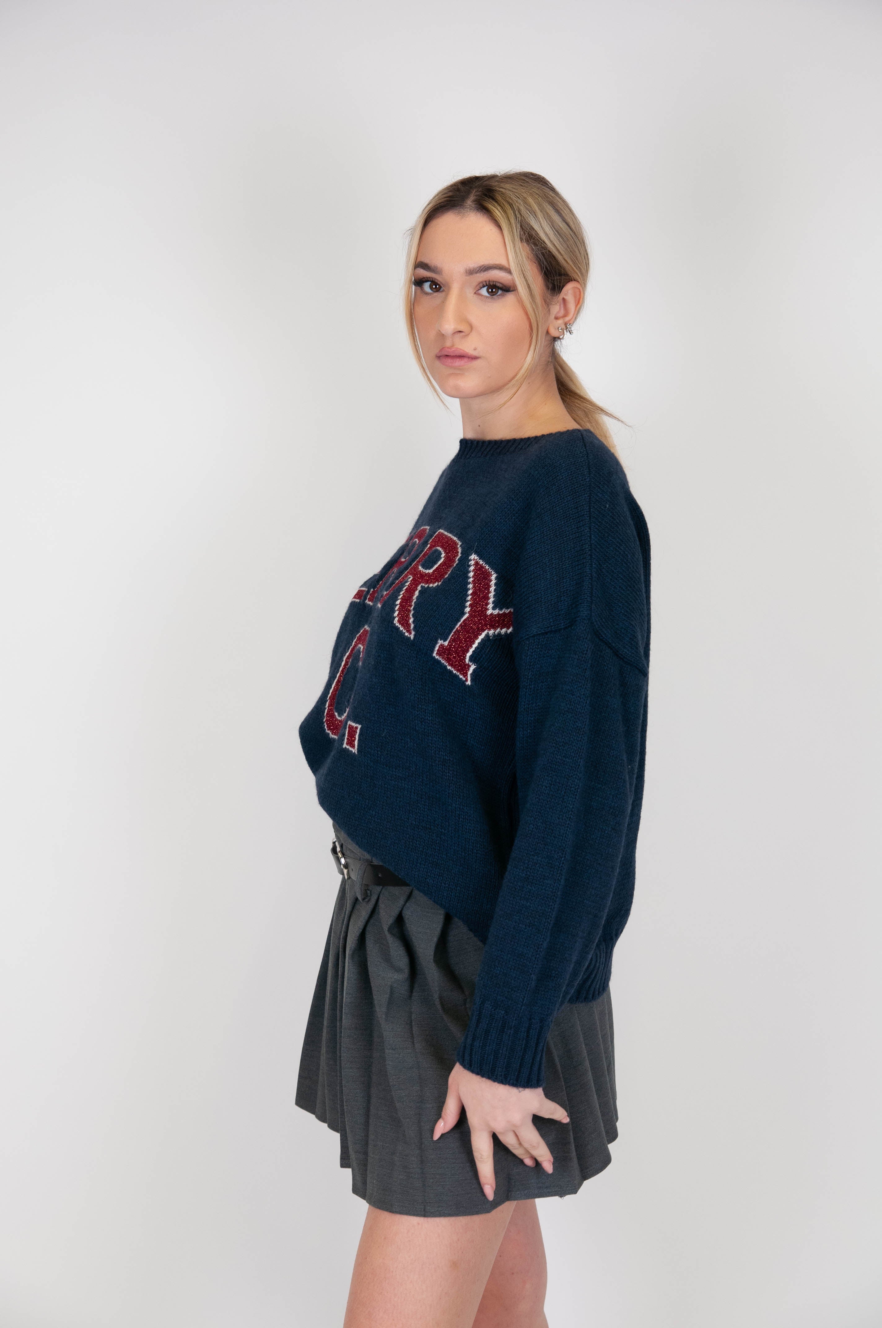 Tension in - Wool blend sweater with lurex writing