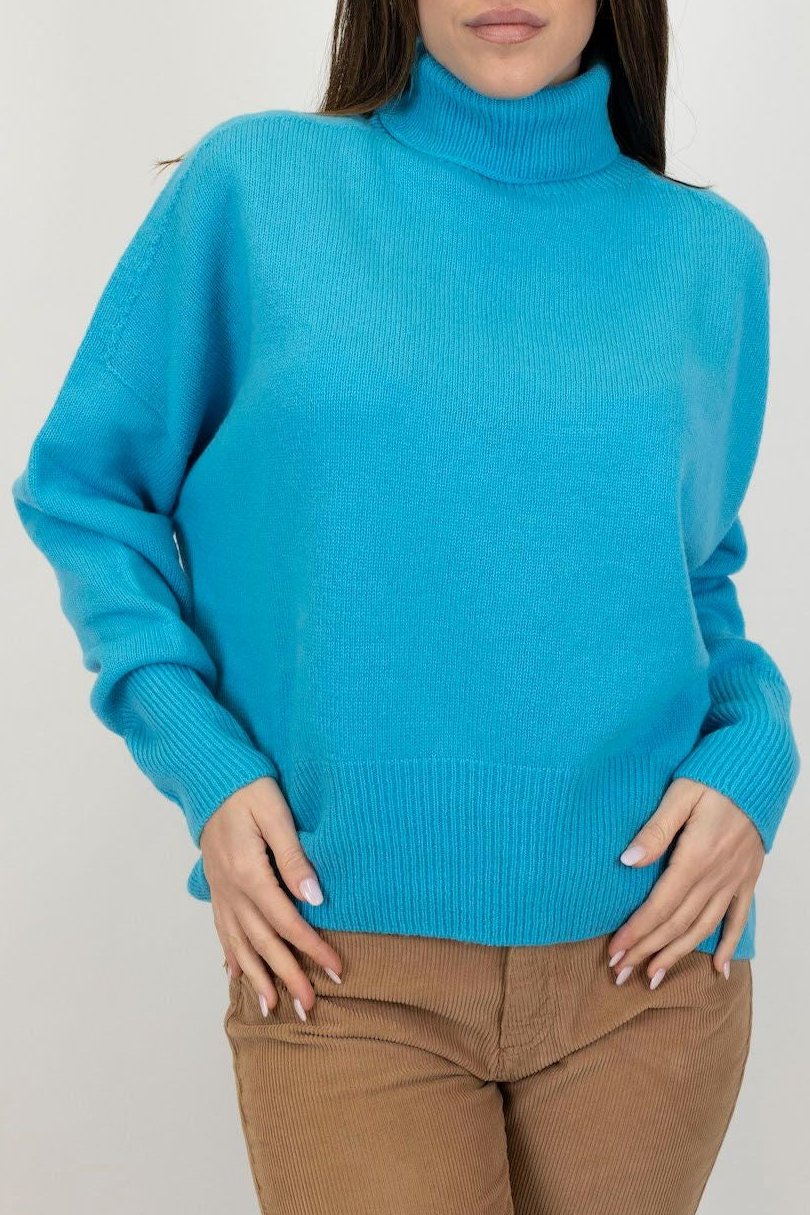 Tension in - Solid color turtleneck sweater in wool/cashmere