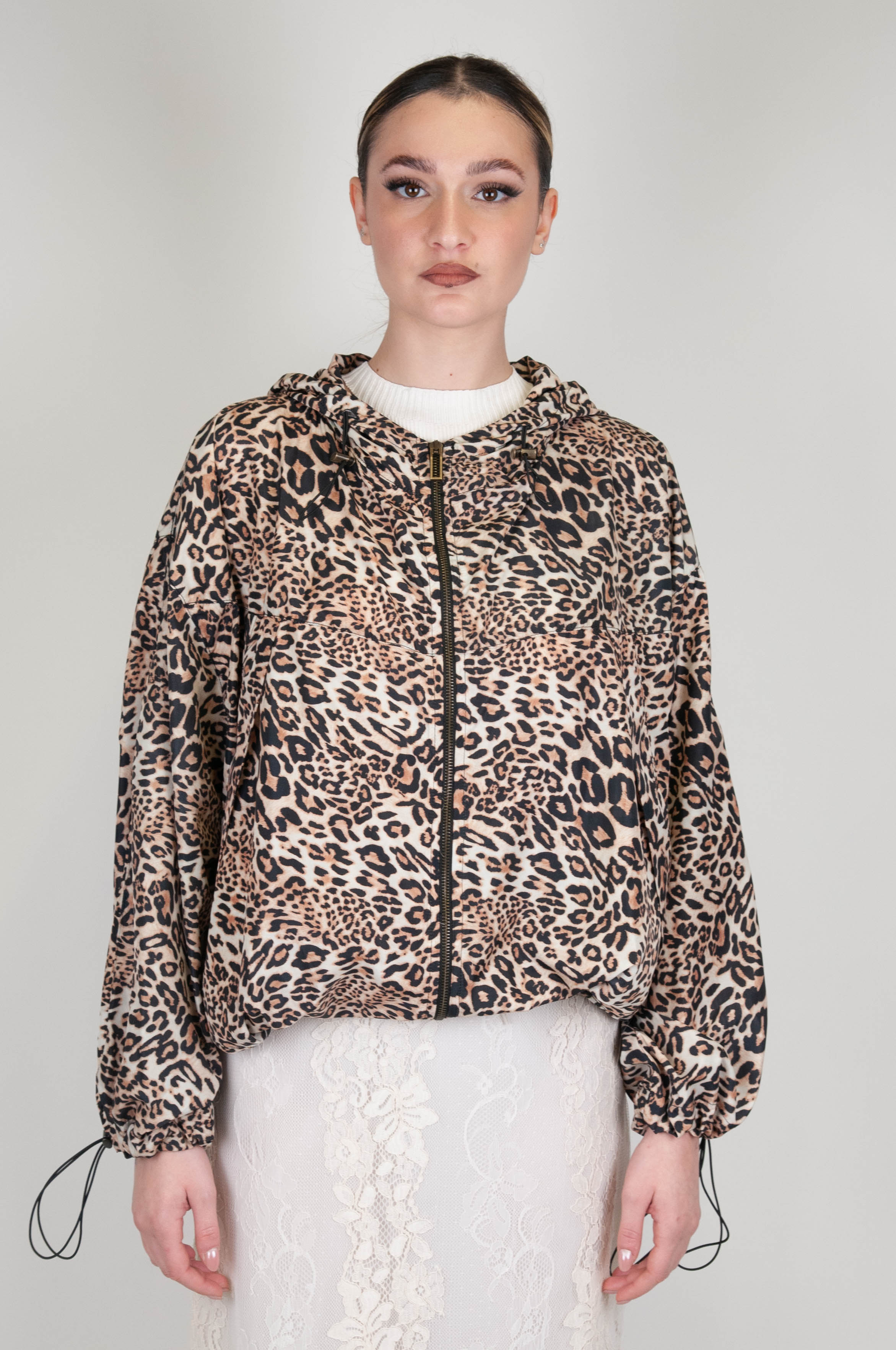 Tension in - Animal print jacket with hood and zip