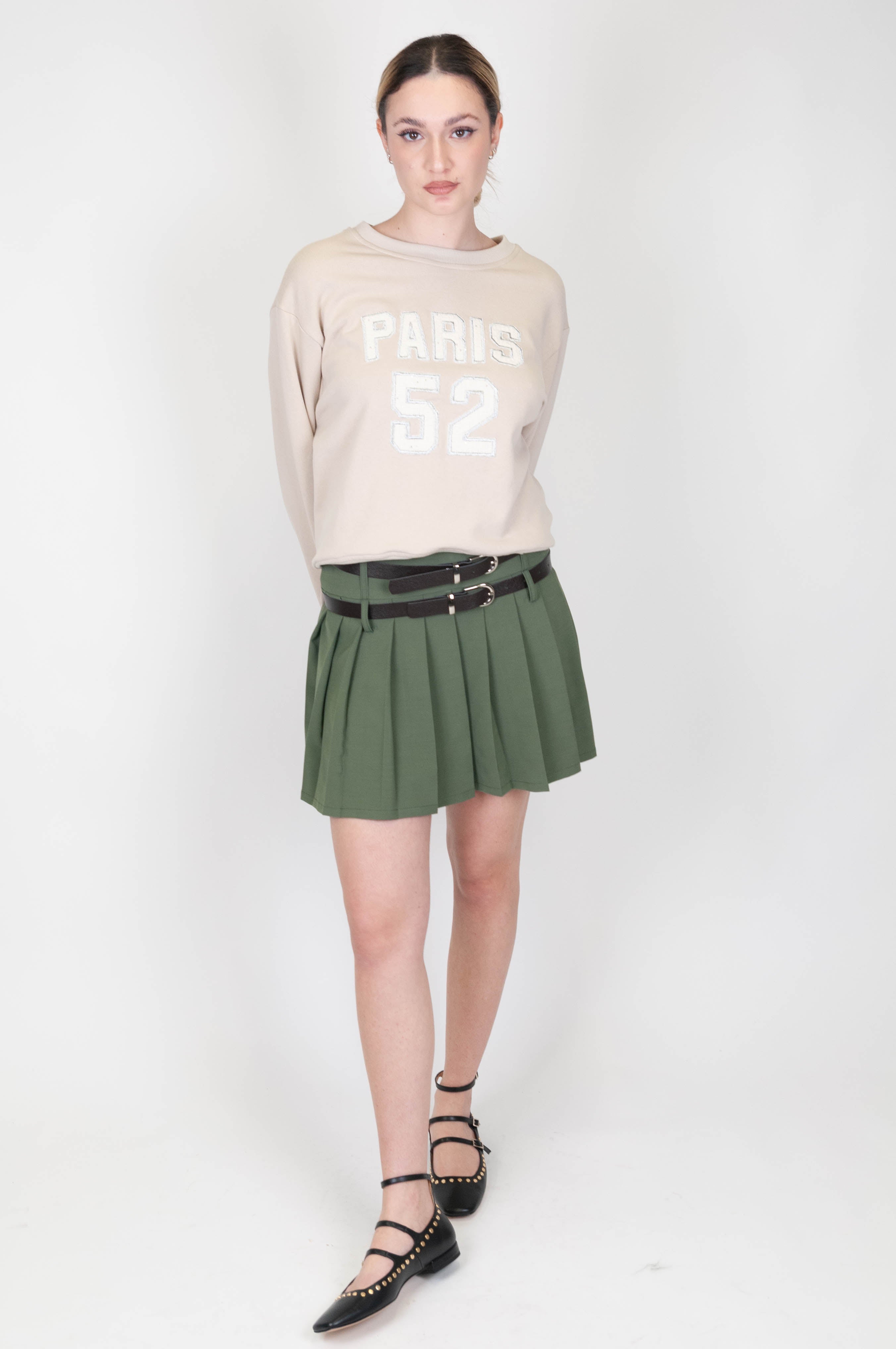 Haveone - Pleated mini skirt with double belt