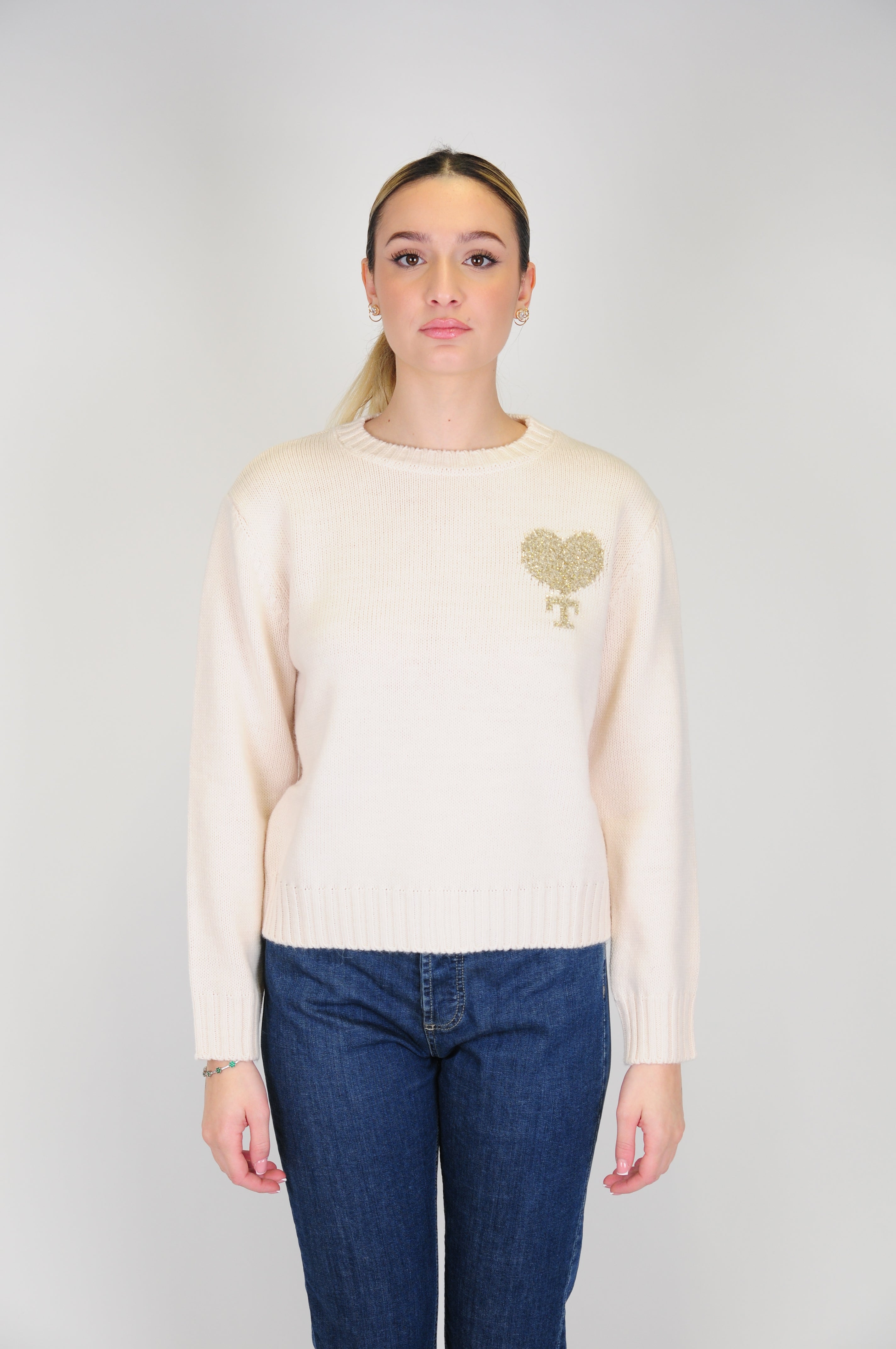 Tension in - Cashmere blend sweater with heart detail