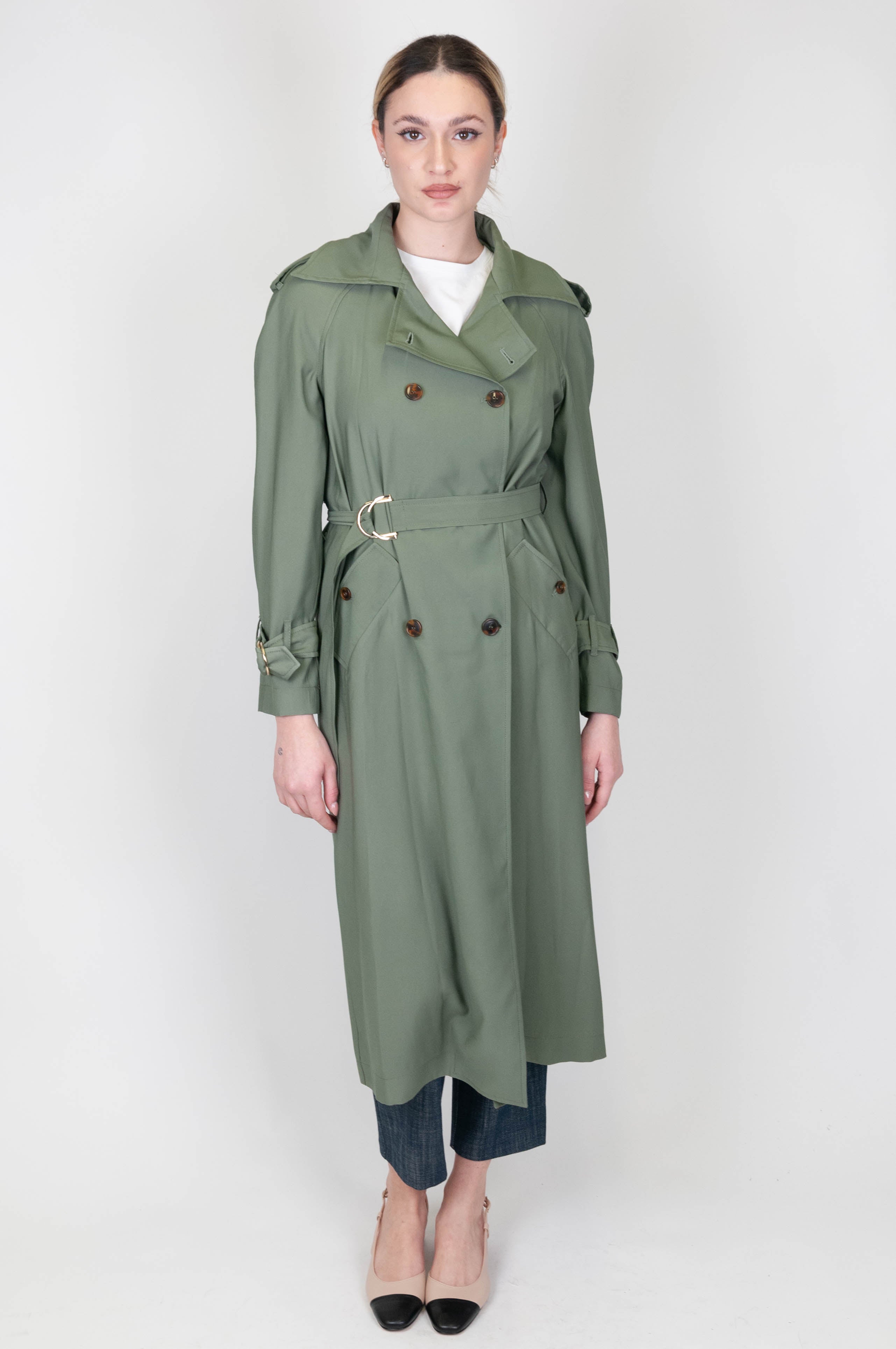 Haveone - Double-breasted trench coat with tencel belt