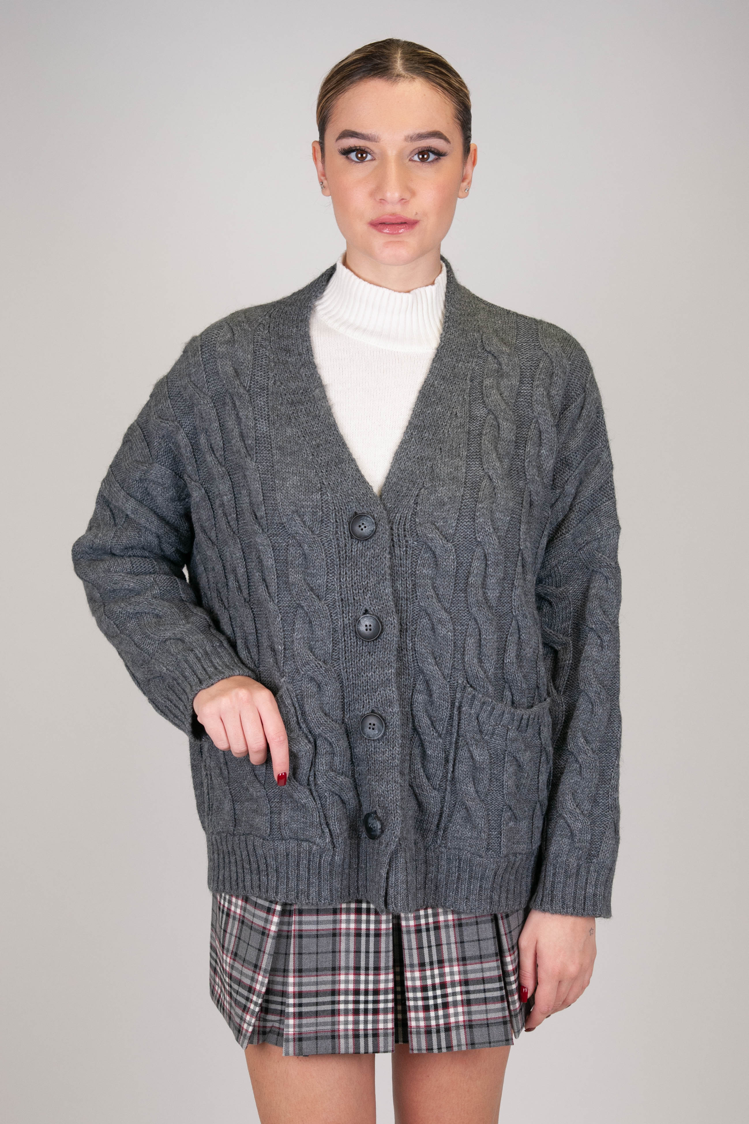 Tension in - Oversized cardigan with cables in wool blend