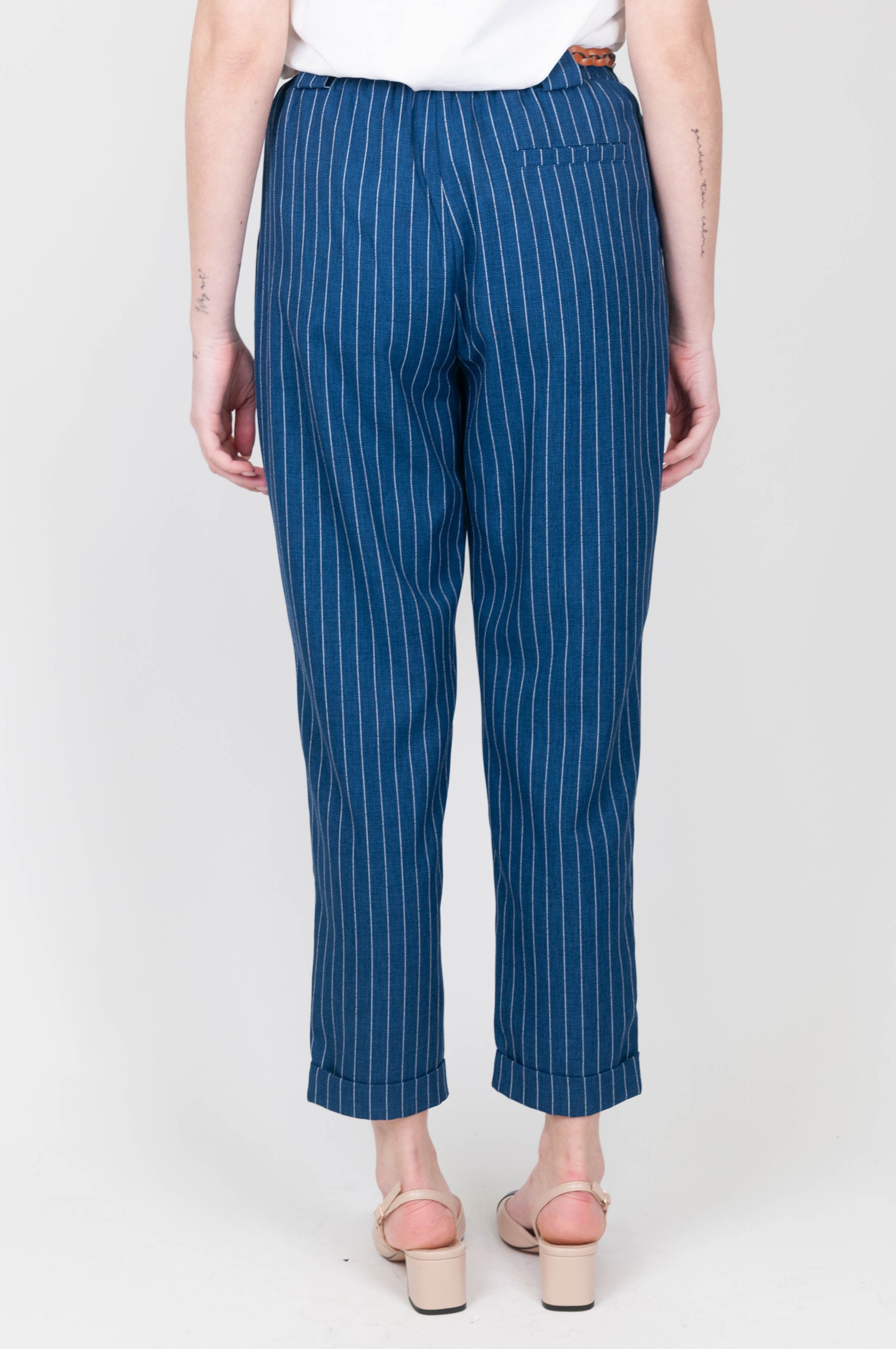 Motel - Regular pinstripe trousers with elastic on the back