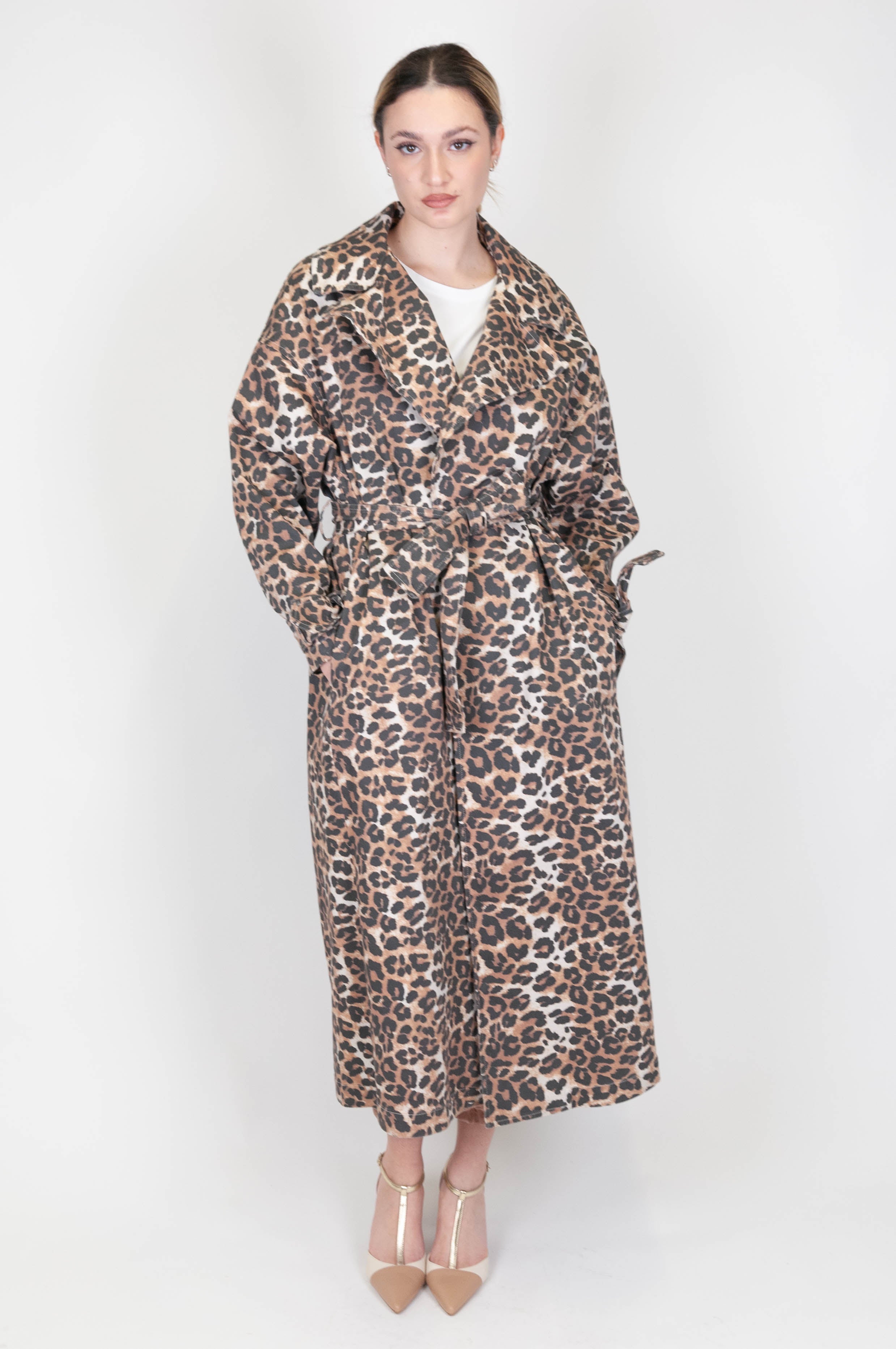 Tension in - Long trench coat with animal print belt
