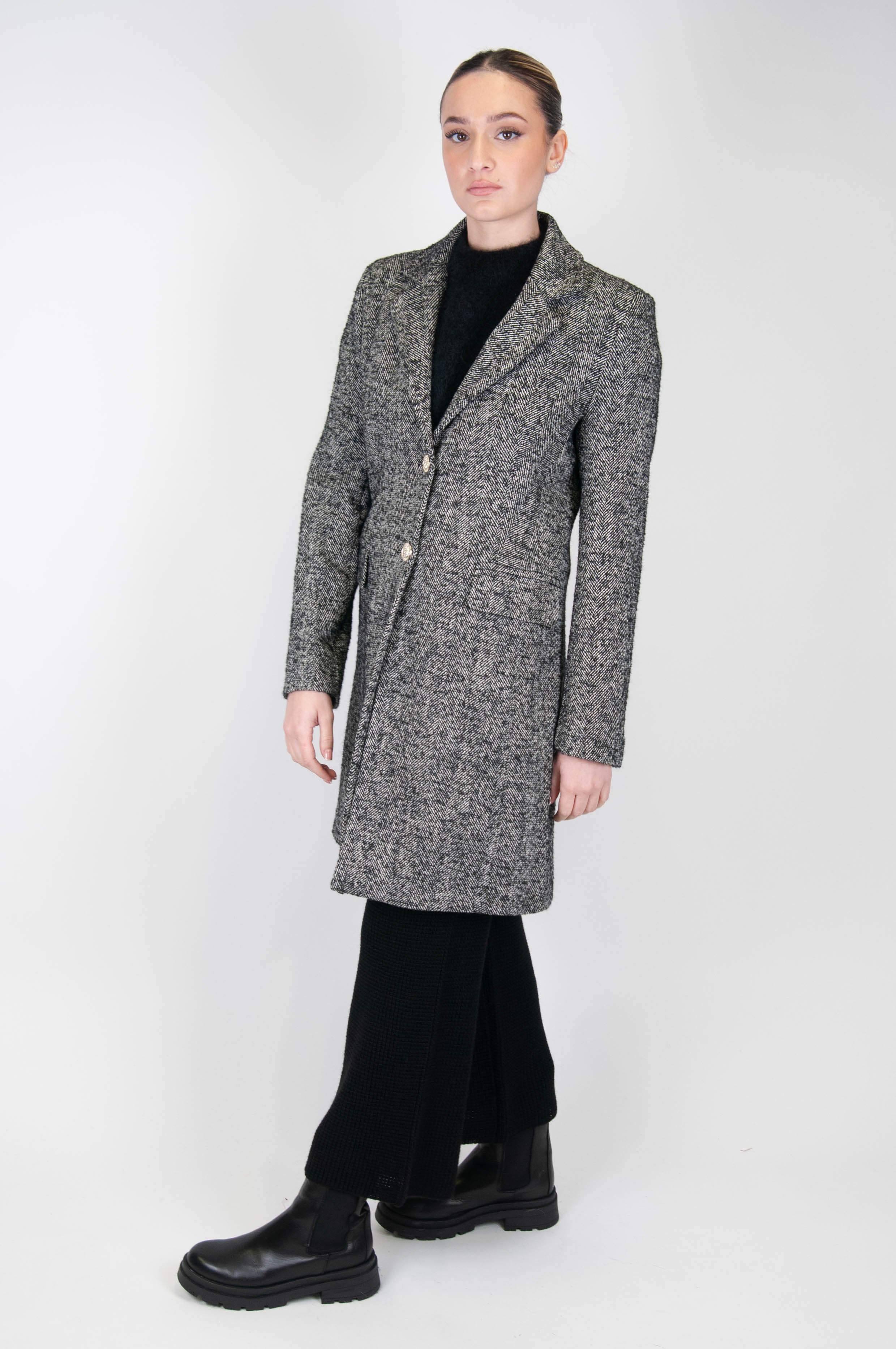 Maryley - Herringbone pattern coat in wool blend