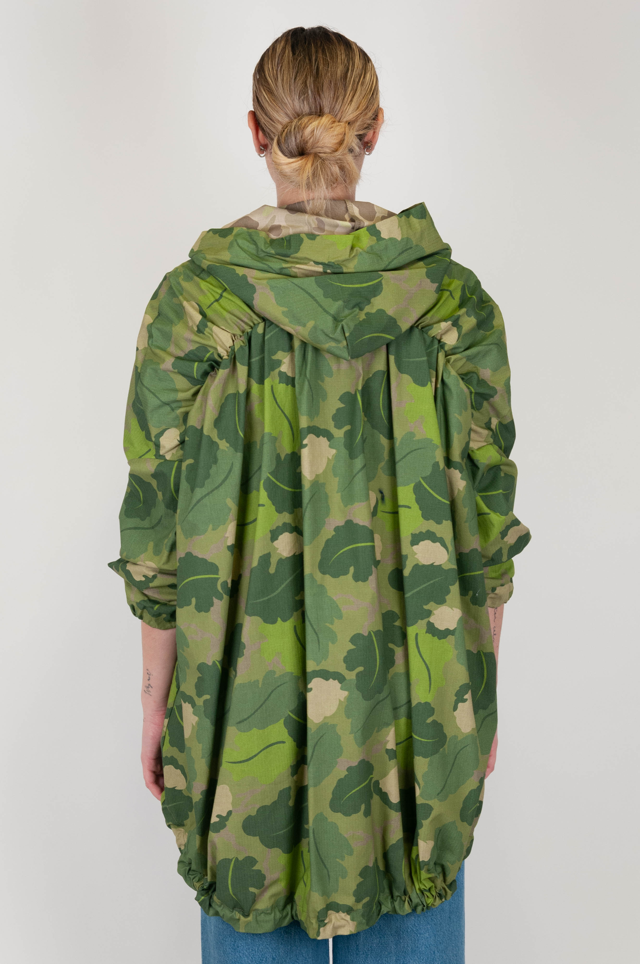 Motel - Leaf patterned duster coat with hood