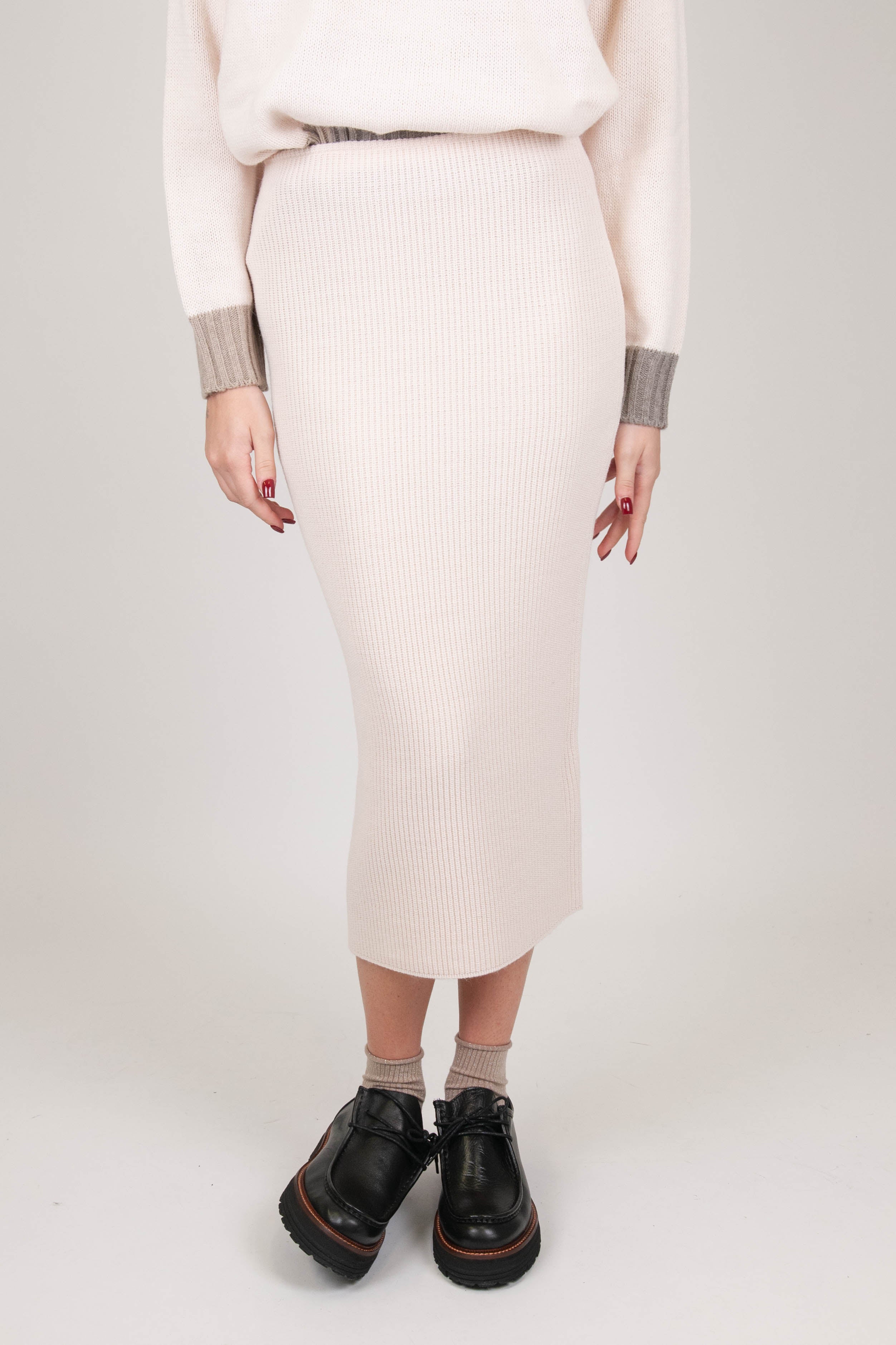 Tension in - Wool and cashmere blend pencil skirt with elastic waist