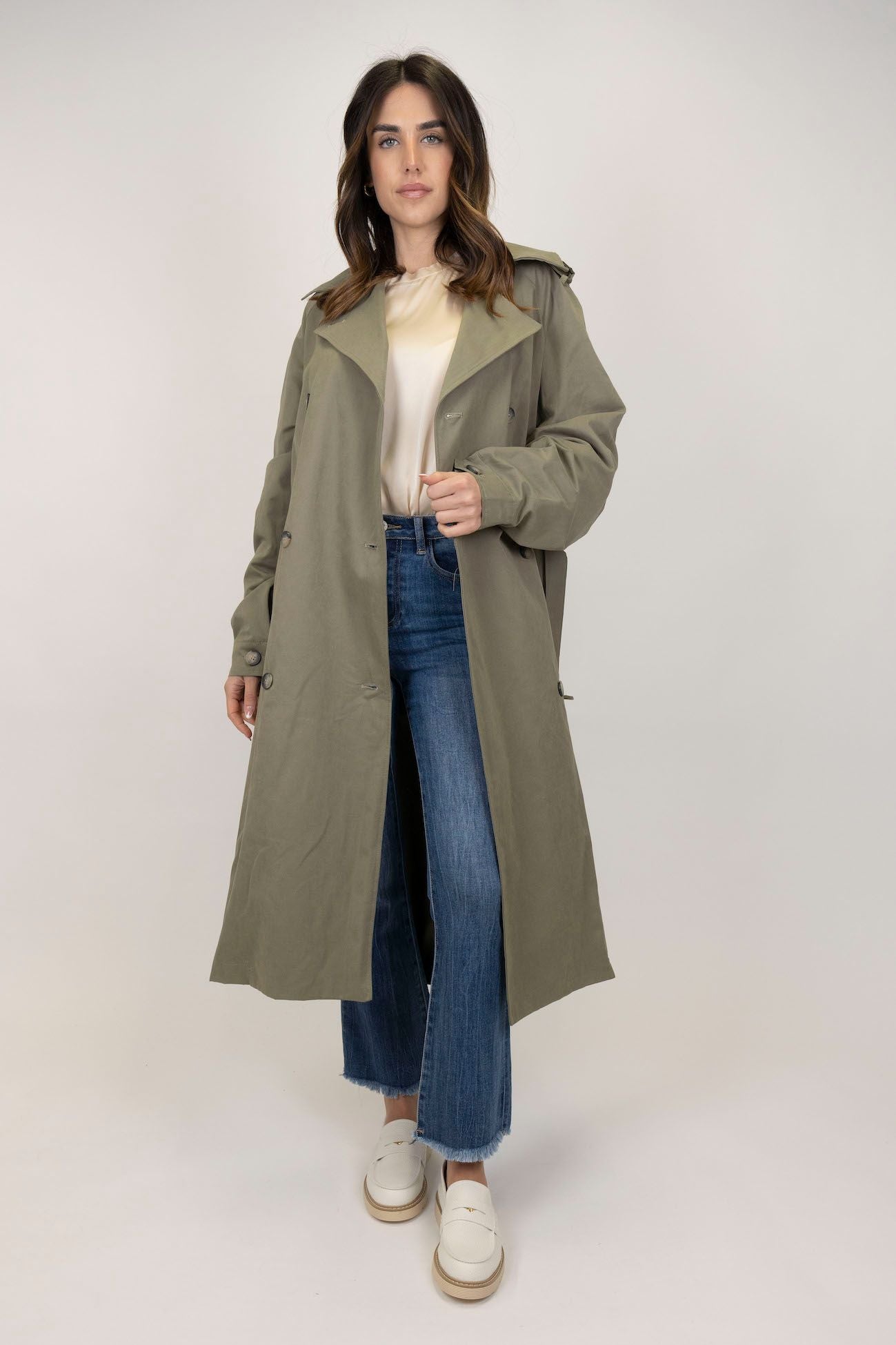 Haveone - Double-breasted trench coat with belt
