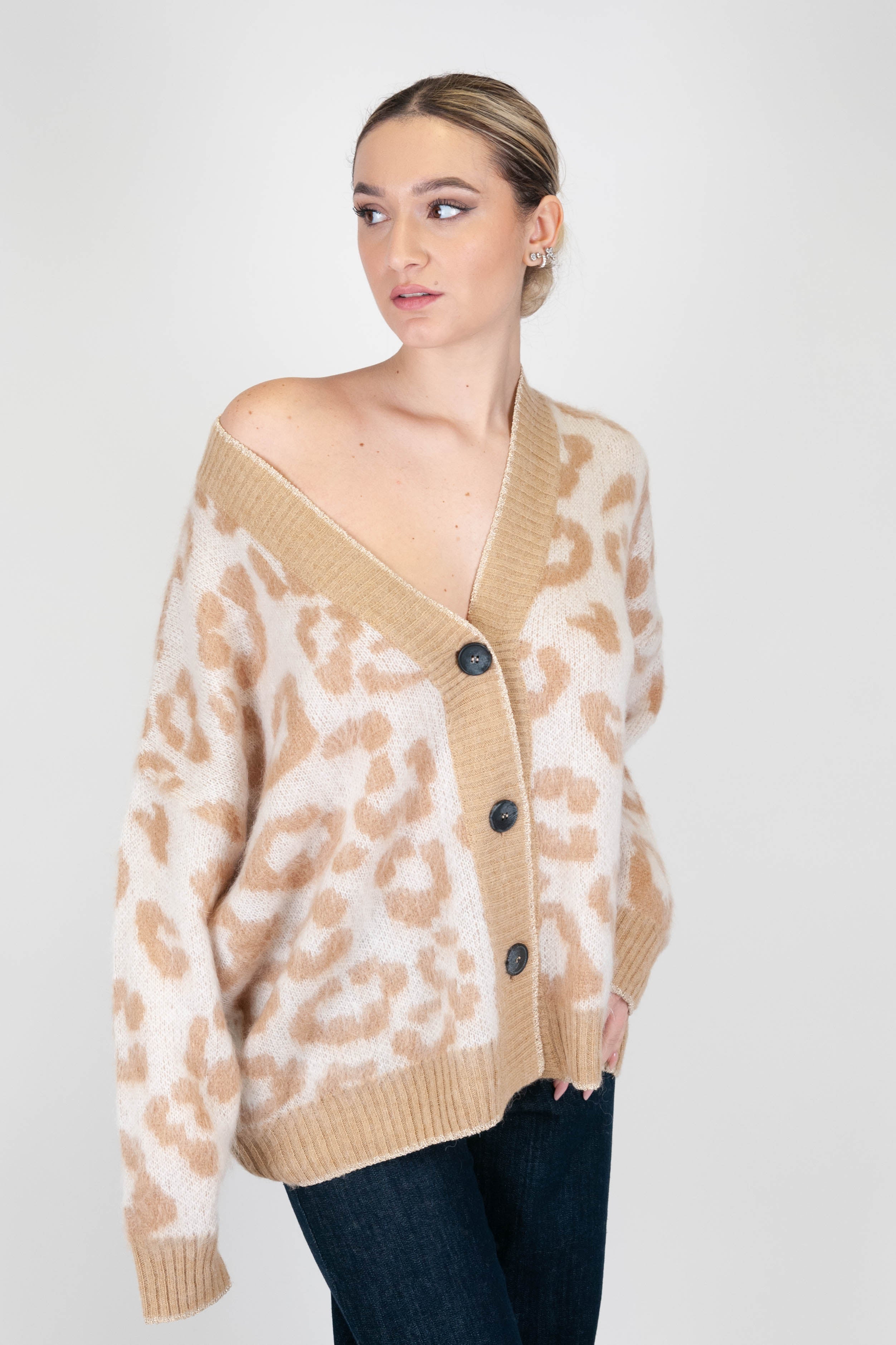 Tension in - Spotted wool blend cardigan with lurex profile