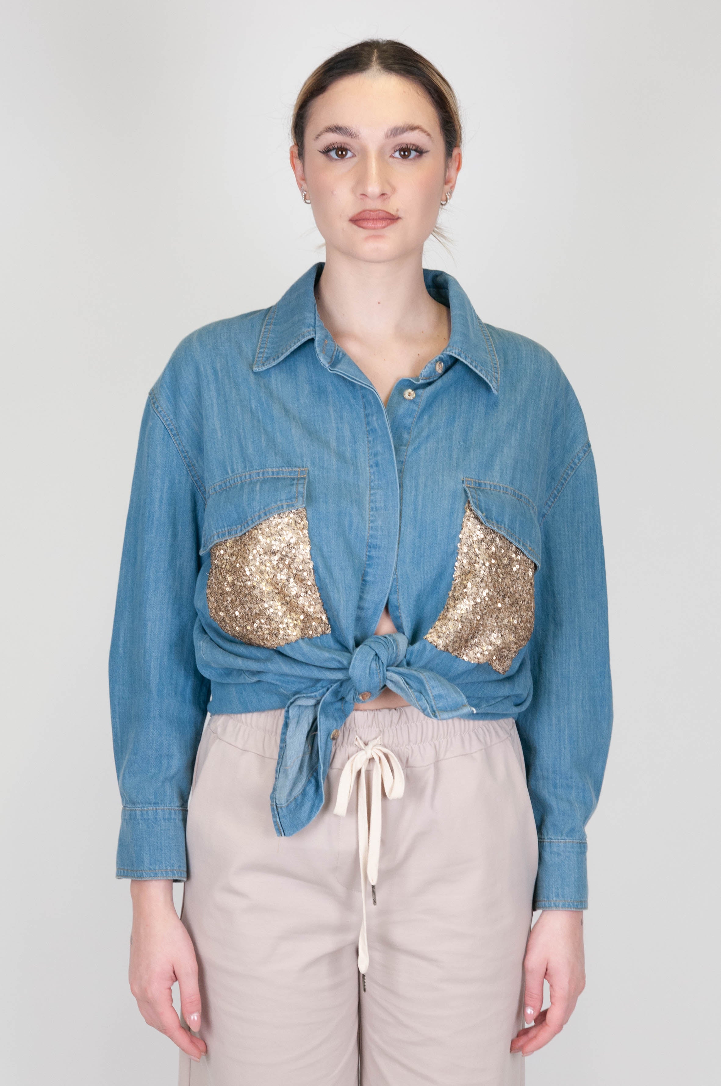 Tension in - Denim shirt with sequin pockets