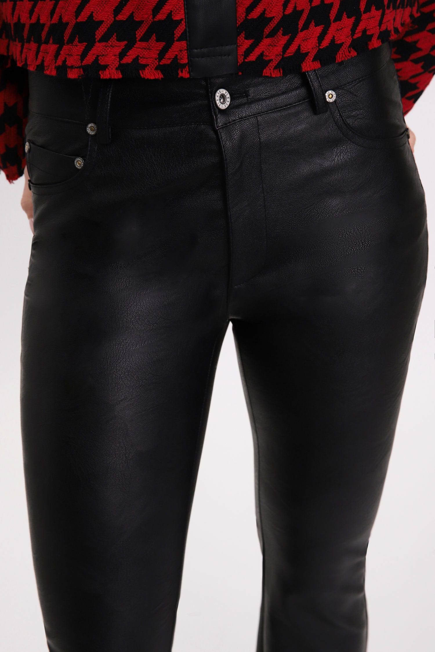 Please - Faux leather trumpet trousers