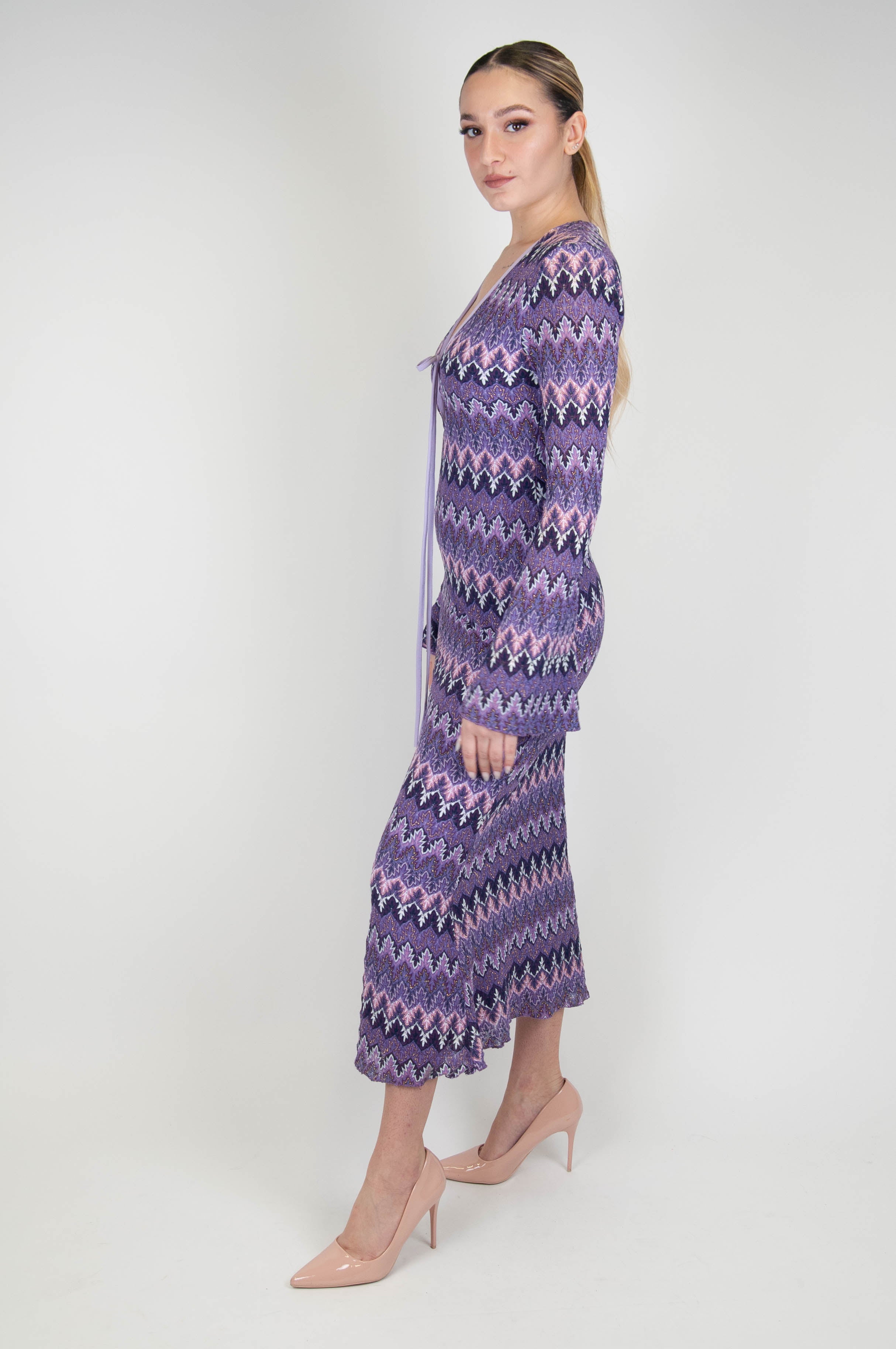 Haveone - Long flared dress with zig zag pattern