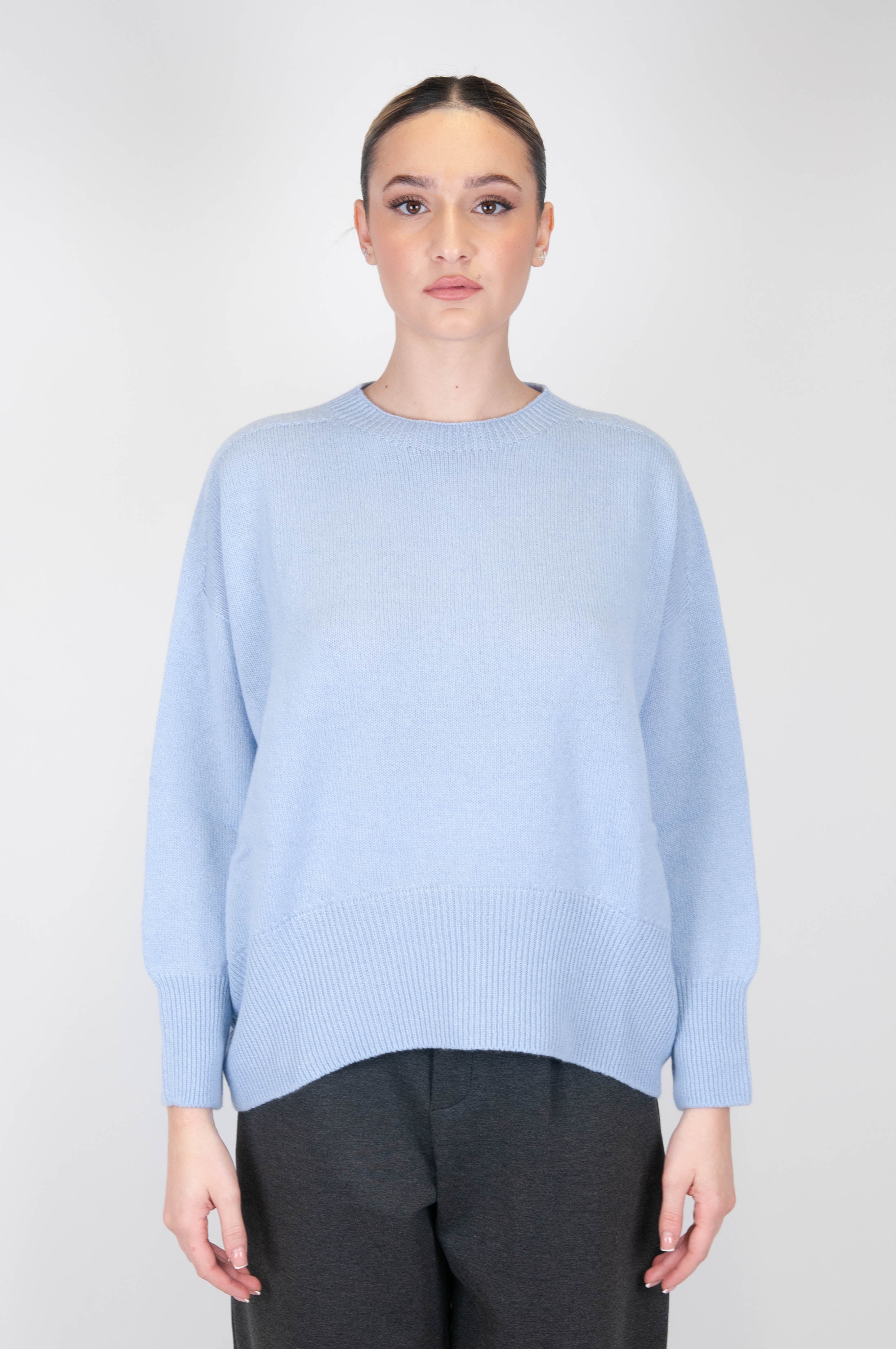 Tension in - Cashmere blend crew-neck sweater with rounded hem