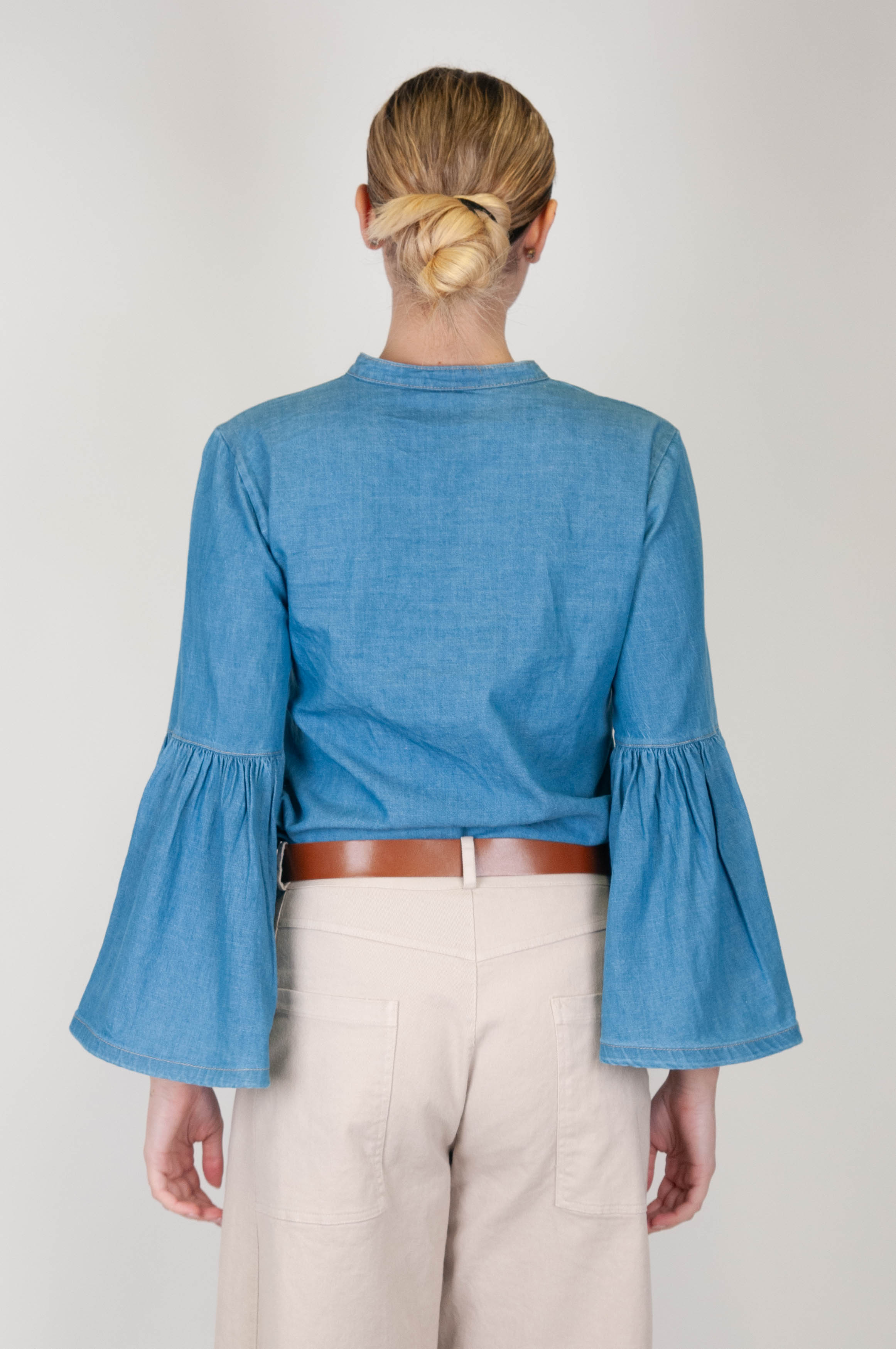 Tension in - Chambray shirt with ruffles sleeves