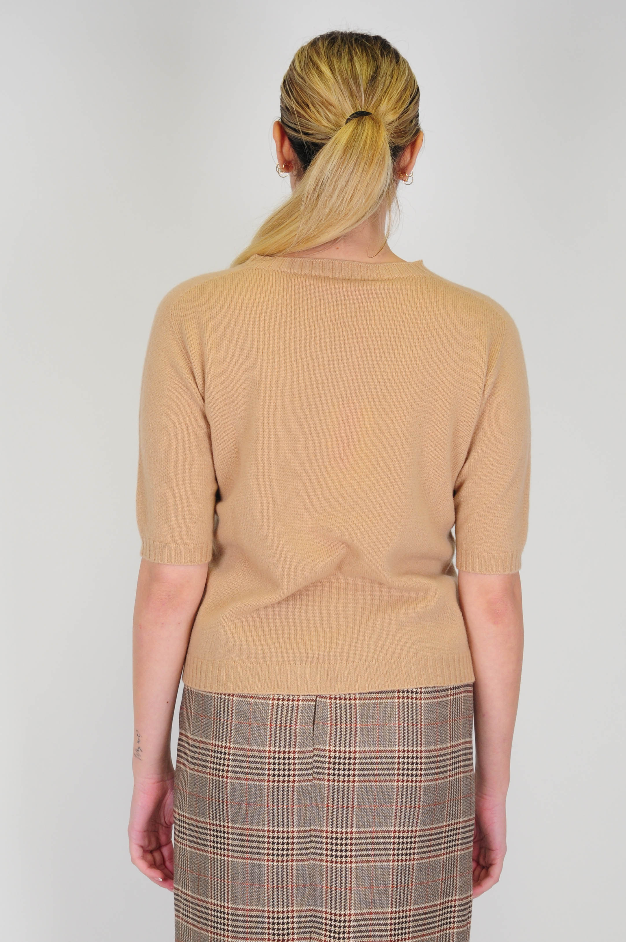 Tensione in - Maglia crop mezza manica in misto cashmere