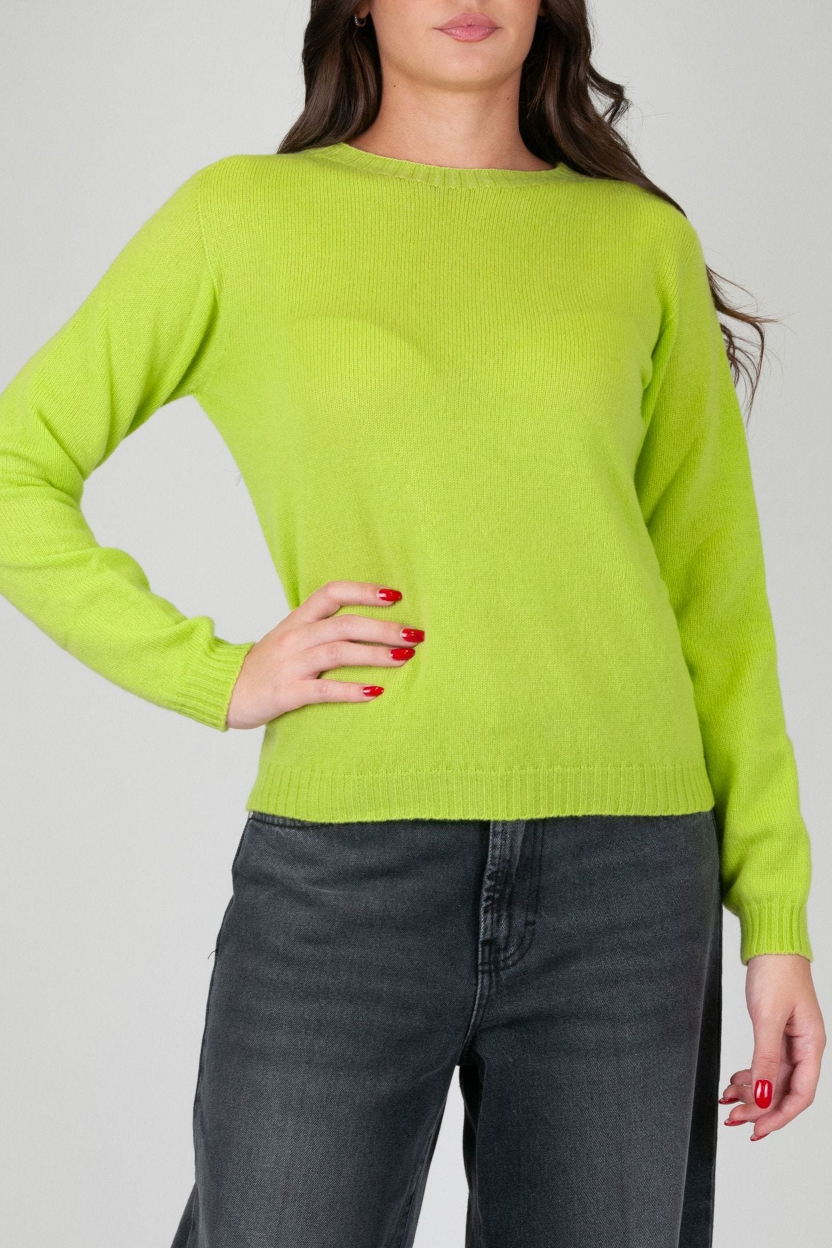 Tension in - Solid color crew-neck sweater in wool and cashmere blend