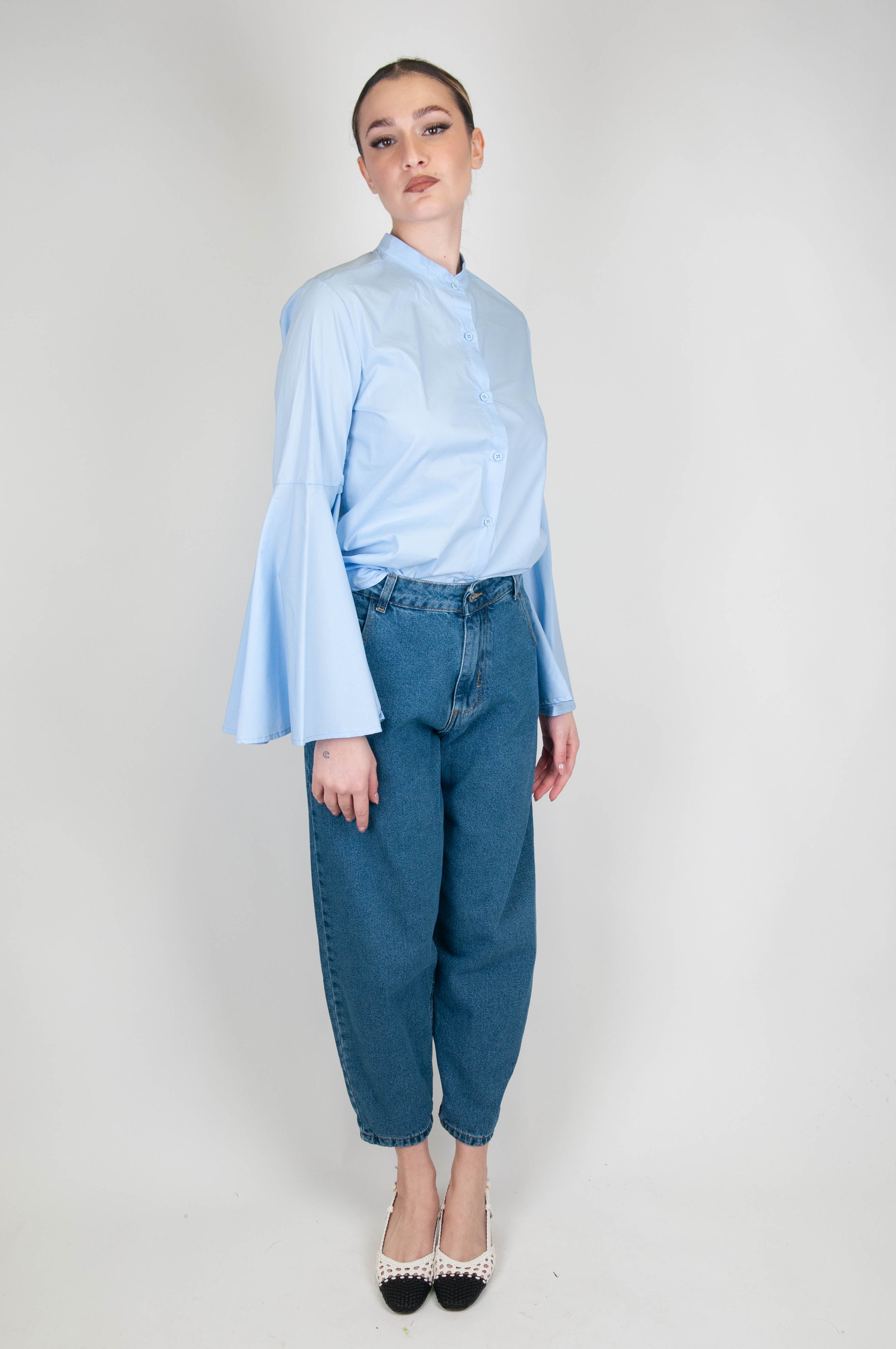 Tension in - Cotton shirt with mandarin collar and wide sleeves