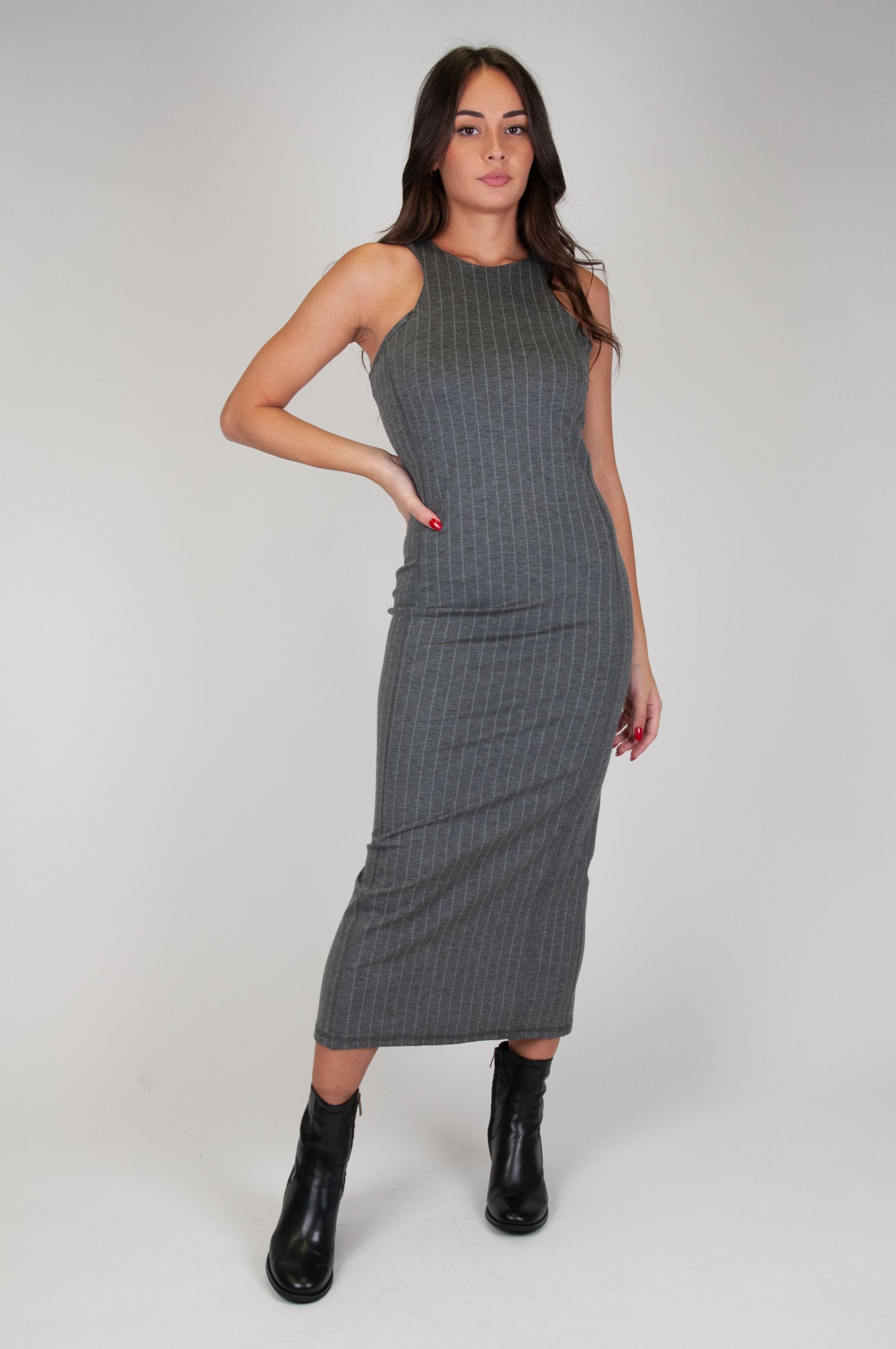 Tension in - Long pinstriped dress with armholes