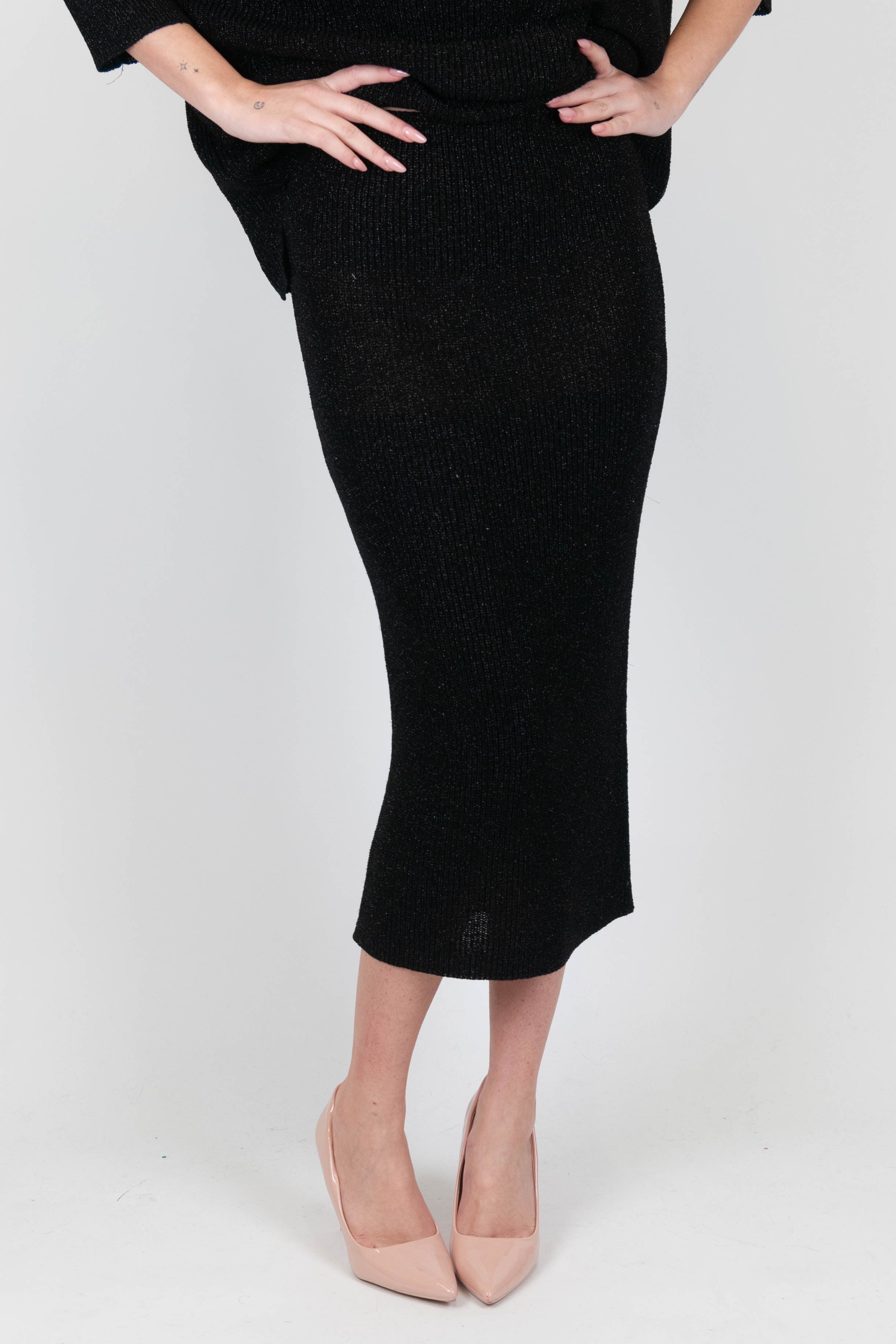 Tension in - Lurex pencil skirt with elastic waist