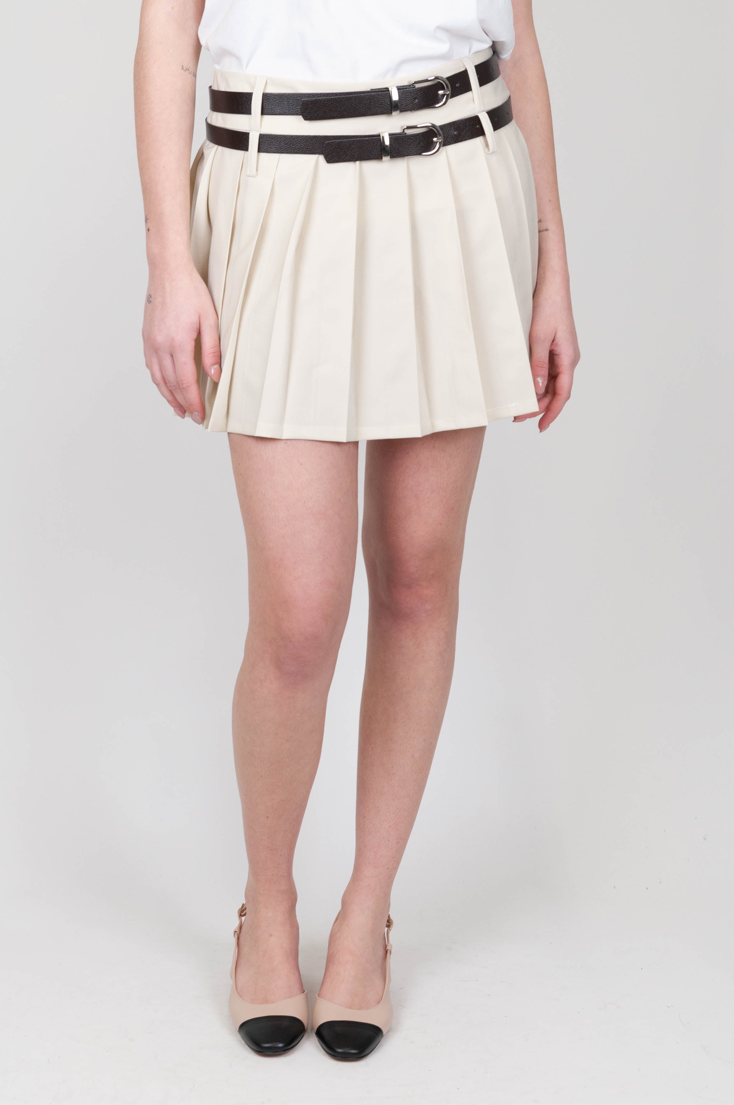 Haveone - Pleated mini skirt with double belt