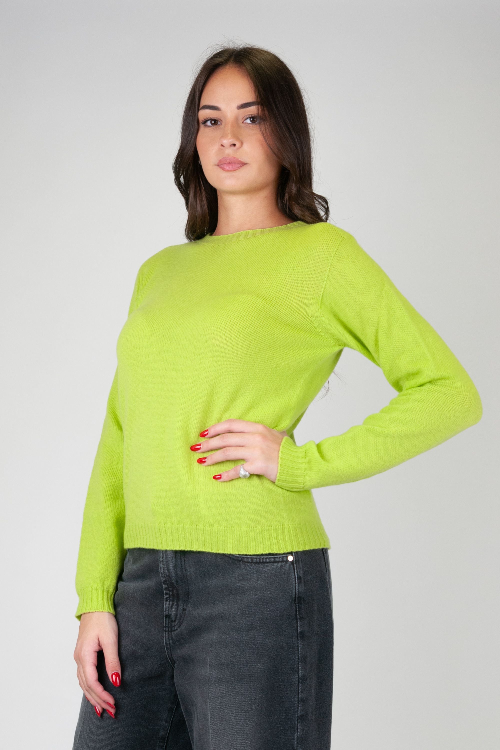 Tension in - Solid color crew-neck sweater in wool and cashmere blend