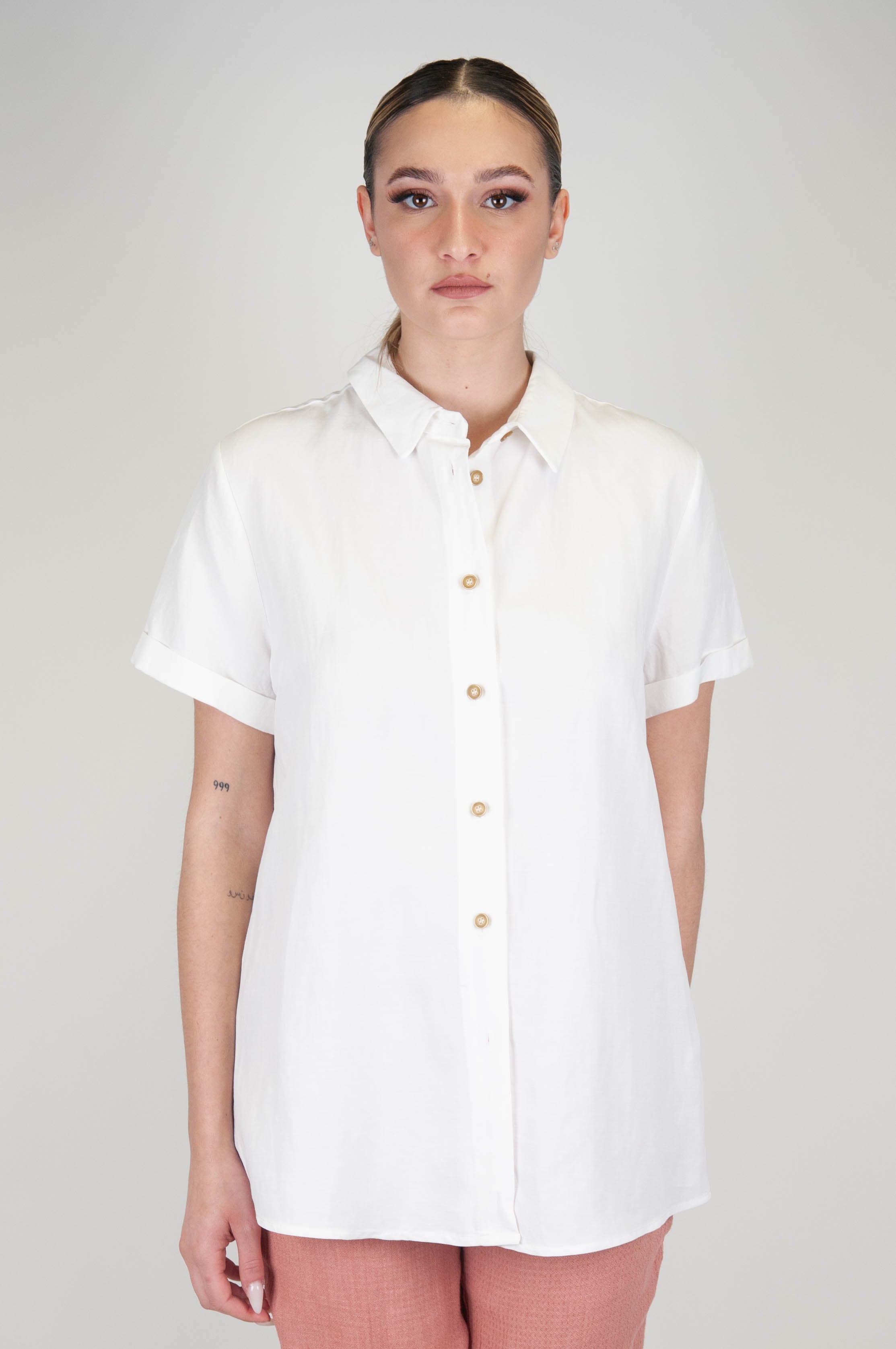 Haveone - Half sleeve shirt in linen blend