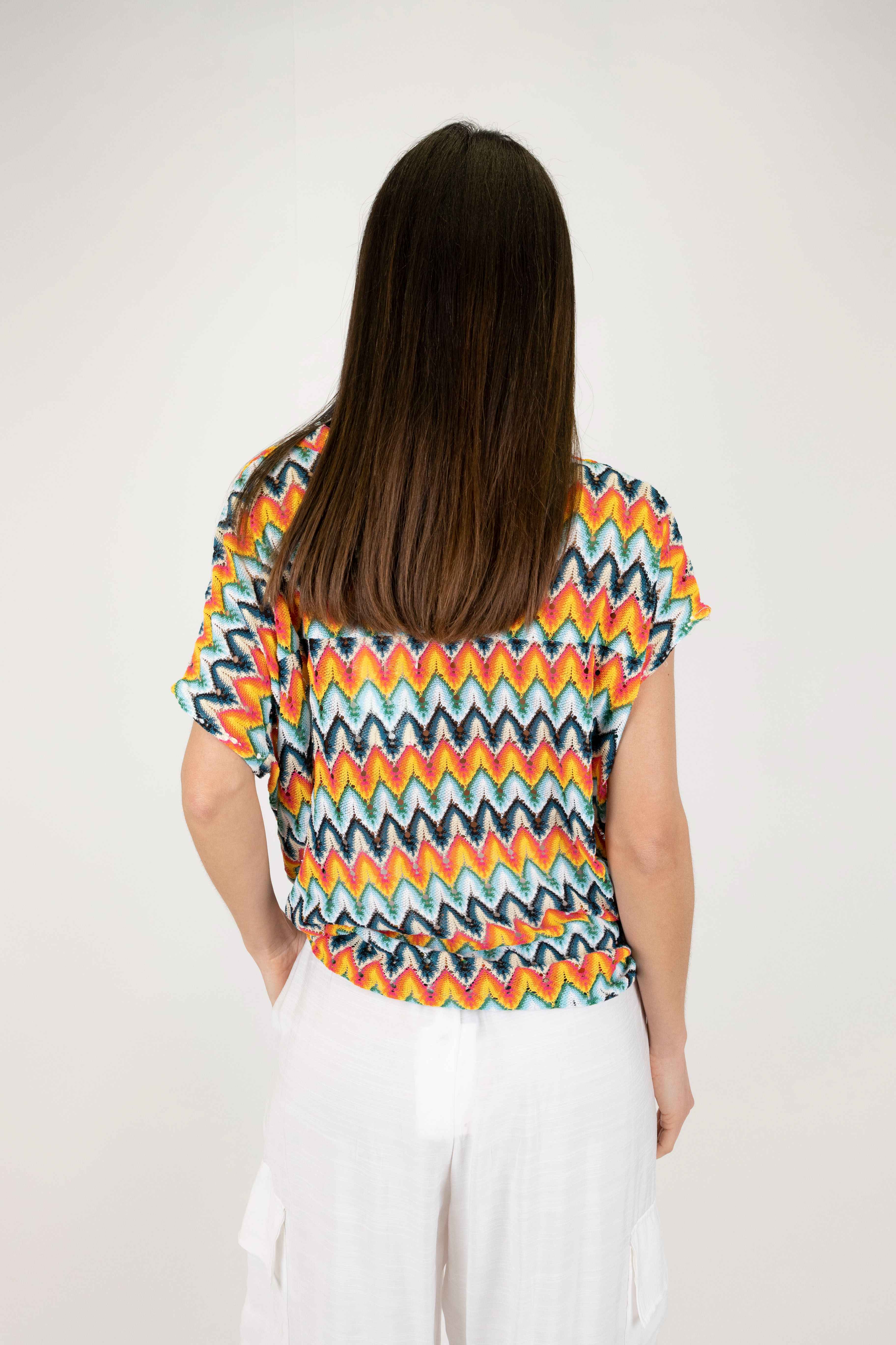 Haveone - Oversized half-sleeved shirt with multicolor zig zag pattern